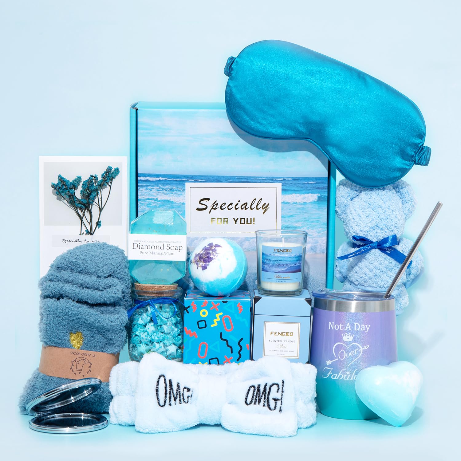 Birthday Gifts for Women,Blue Gift Basket for Women Friendship Gift Relaxing Gift Set,Best Friend Gift Unique Gift Ideas for Wom
