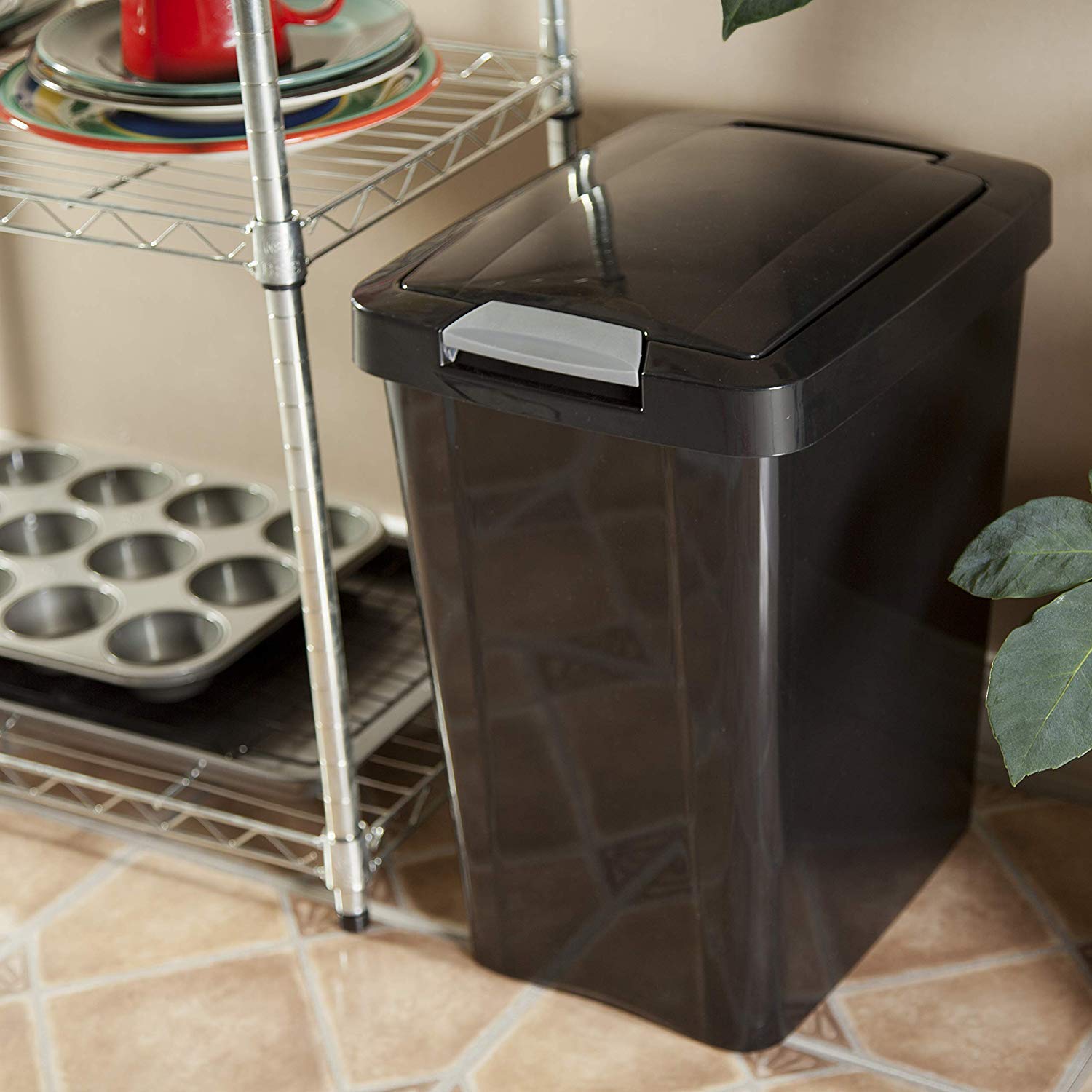 Sterilite 7.5 Gallon Touchtop Wastebasket With Lid That Opens With Touch, Conceals Trash In The Kitchen, Bathroom, Mudroom Or Of