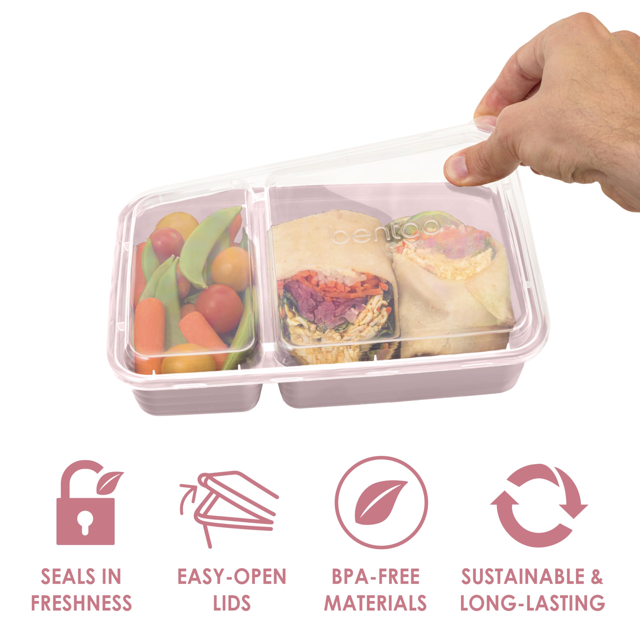 Bentgo 20-Piece Lightweight, Durable, Reusable Bpa-Free 2-Compartment Containers - Microwave, Freezer, Dishwasher Safe - Blush P