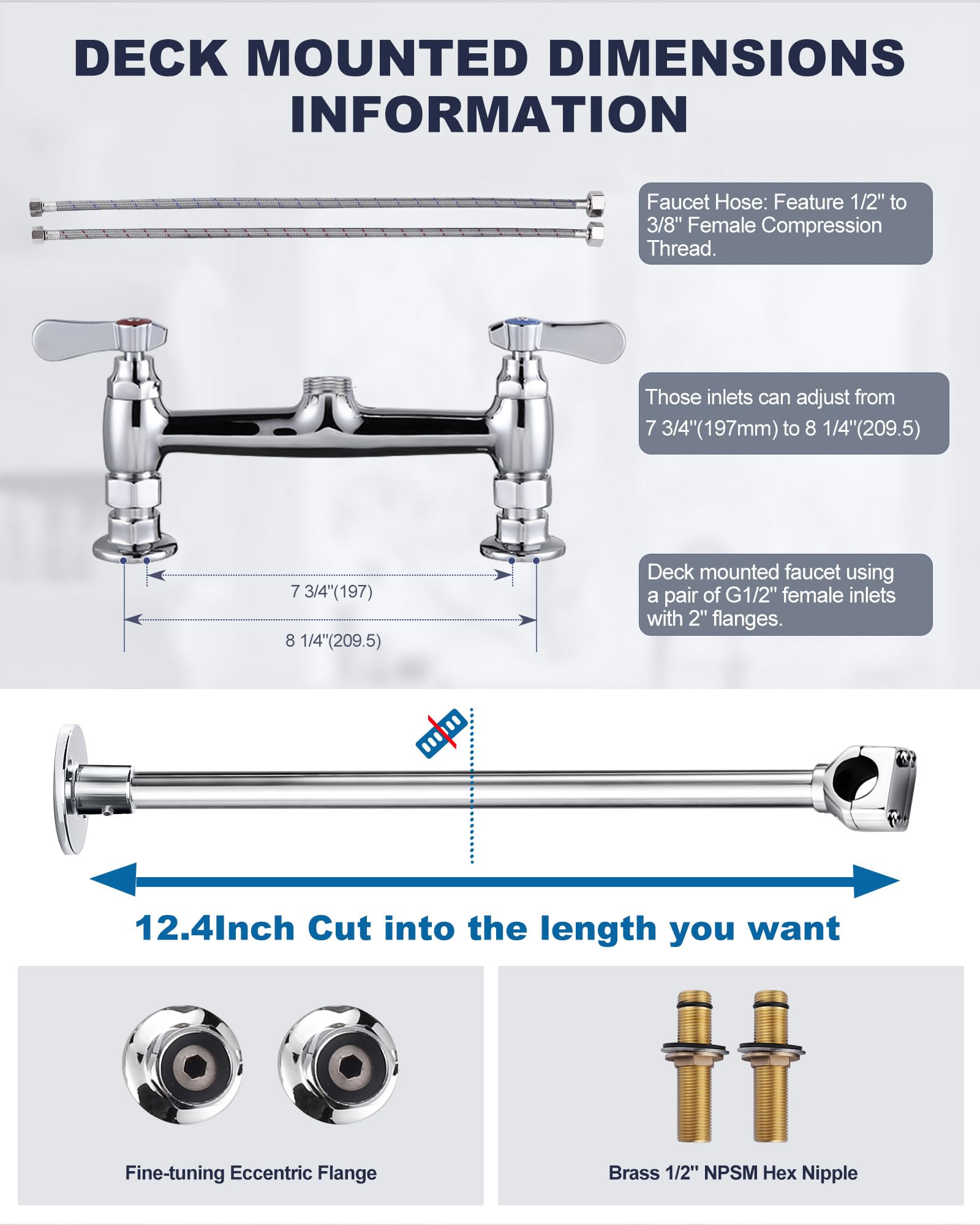 Deck Mount Commercial Kitchen Faucet: Iviga 36'' Height Commercial Sink Faucet With Pre-Rinse Sprayer - Commercial Faucet 8 Cent