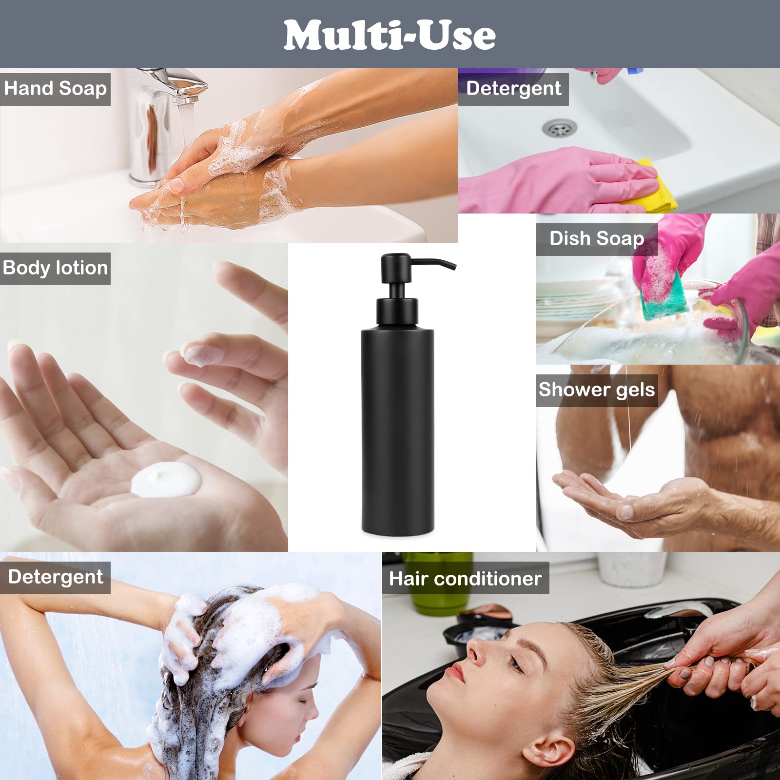 Encuryna Soap Dispenser, 350 Ml, Black (Stainless Steel), Refillable Pump Dispenser For Bathroom, Bedroom And Kitchen