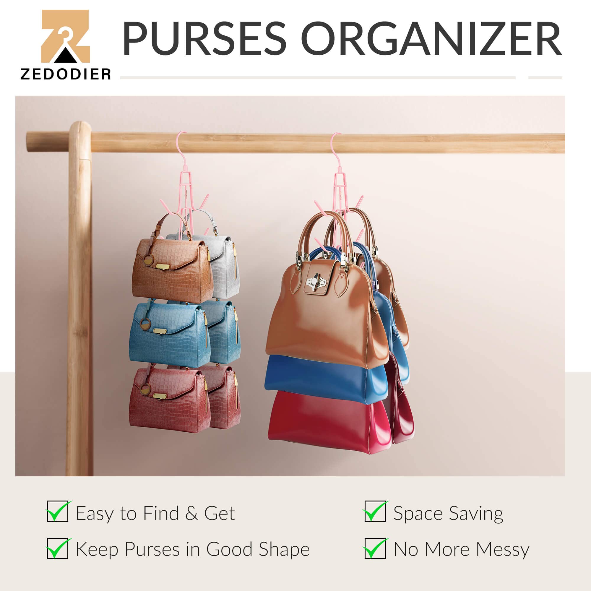 Zedodier Purse Hanger Organizer For Closet, Hanging Bag Holder, Keeping Purses Visible And In Good Condition, Metal Handbag Stor