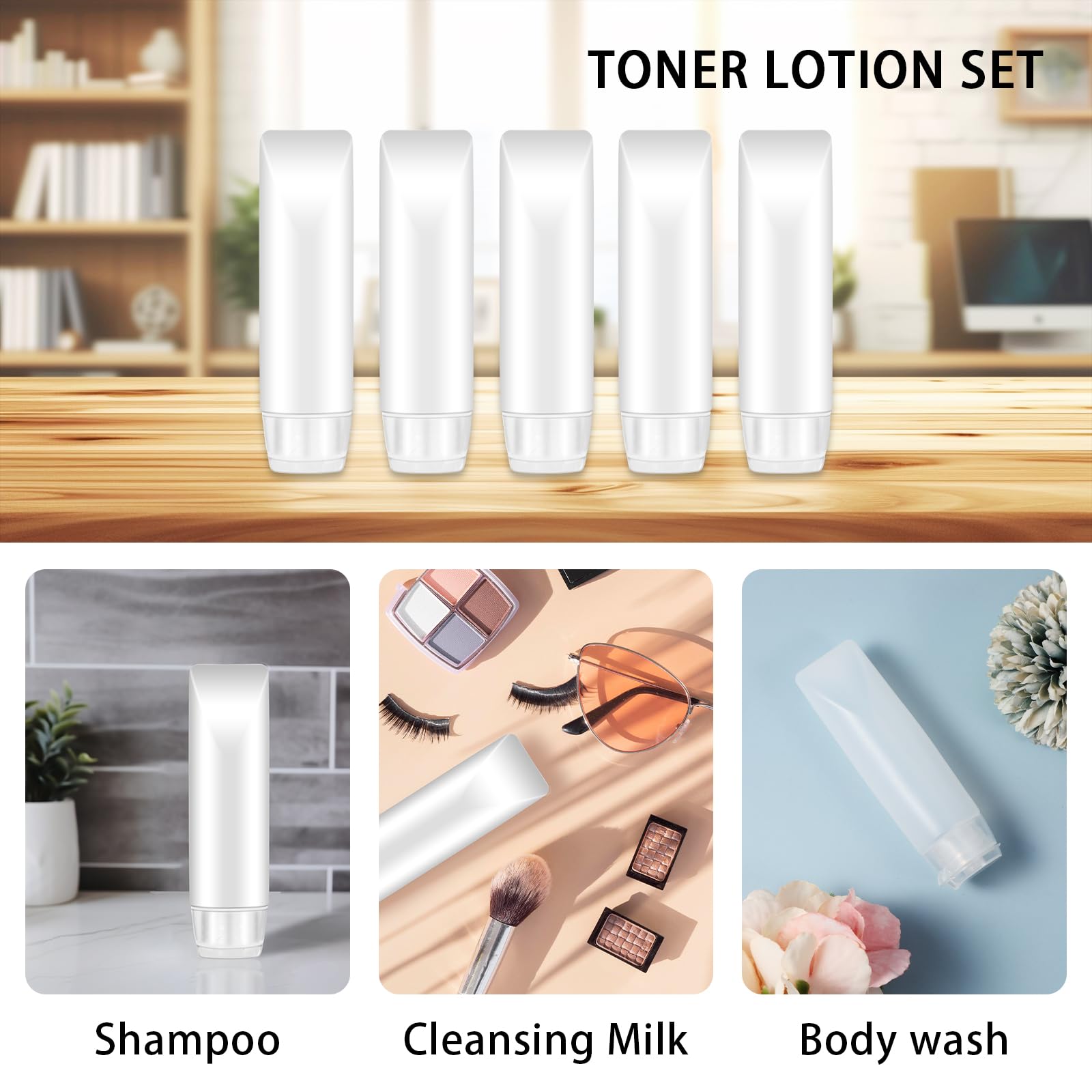 Bewudy 5 Pcs Travel Bottles, Refillable Toothpaste Tubes, Small Travel Squeeze Bottles, Refillable Makeup Foundation Container F