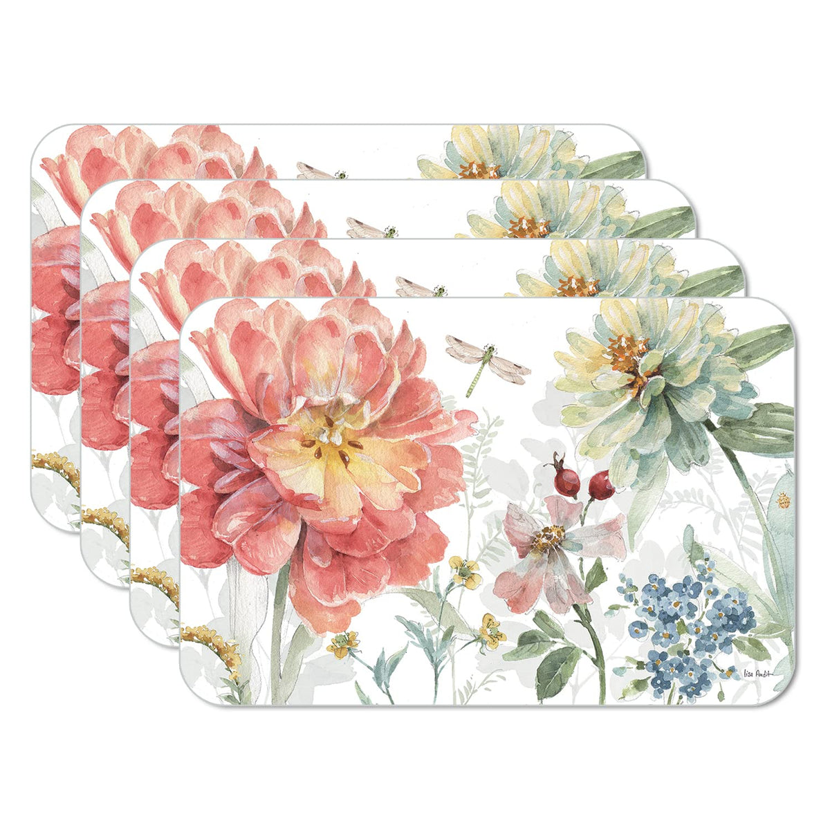 Counterart Spring Meadow 4 Pack Reversible Easy Care Flexible Plastic Placemats Made In The Usa Bpa Free Pvc Free Easily Wipes C