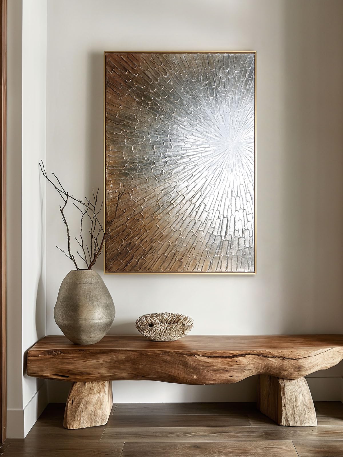 Framed Gold Abstact Wall Art- Large Hand-Painted Halo Gradient Canvas Wall Art For Home Or Office Decor, 28 X 40 Inches