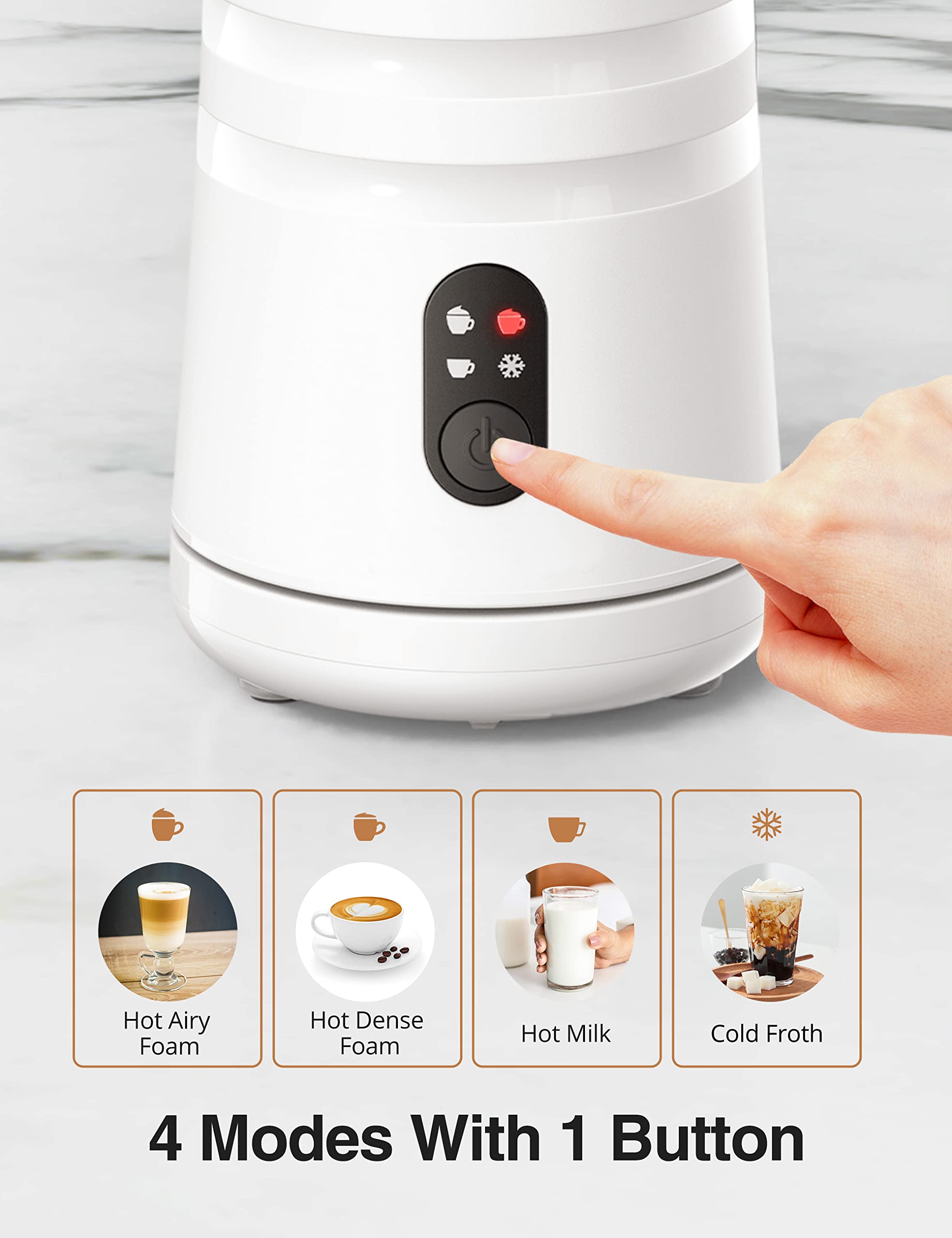 Arvov Milk Frother, Automatic Milk Frother Machine, 4 In 1 Functions Milk Frother Machine For Coffee, Hot Chocolates, Latte, Cap