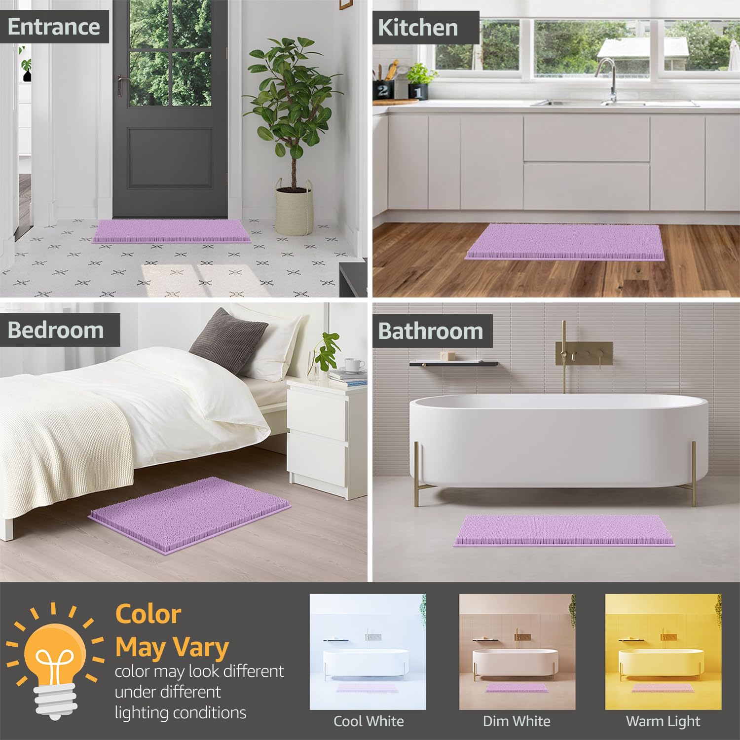 Luxurux Lavender Bathroom Rugs-Extra-Soft Plush Bath Shower Bathroom Rug,1'' Chenille Microfiber Material, Super Absorbent Shagg