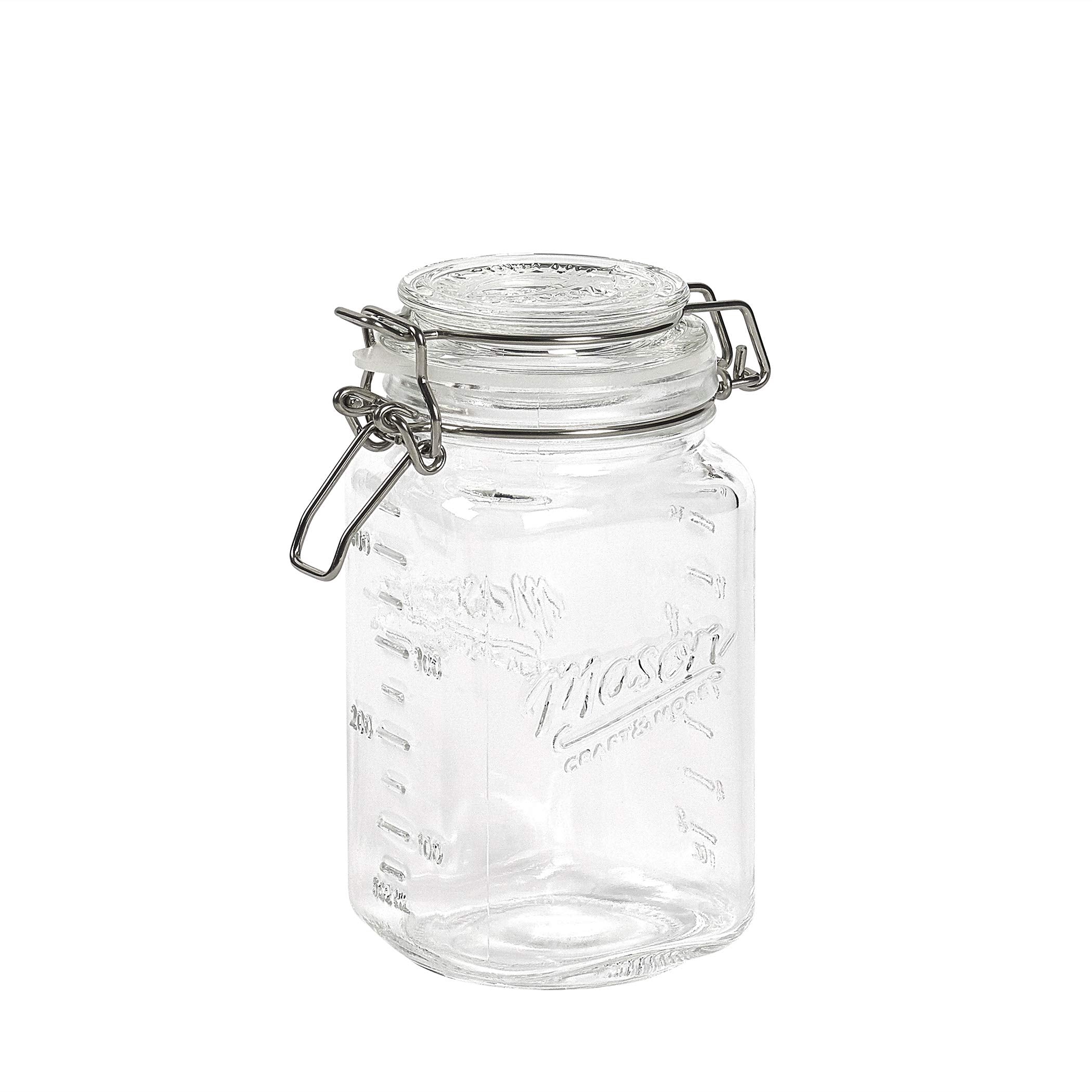 Mason Craft & More Airtight Kitchen Food Storage Clear Glass Clamp Jars, 50 Ounce (1.5 Liter) Medium Clamp Jar
