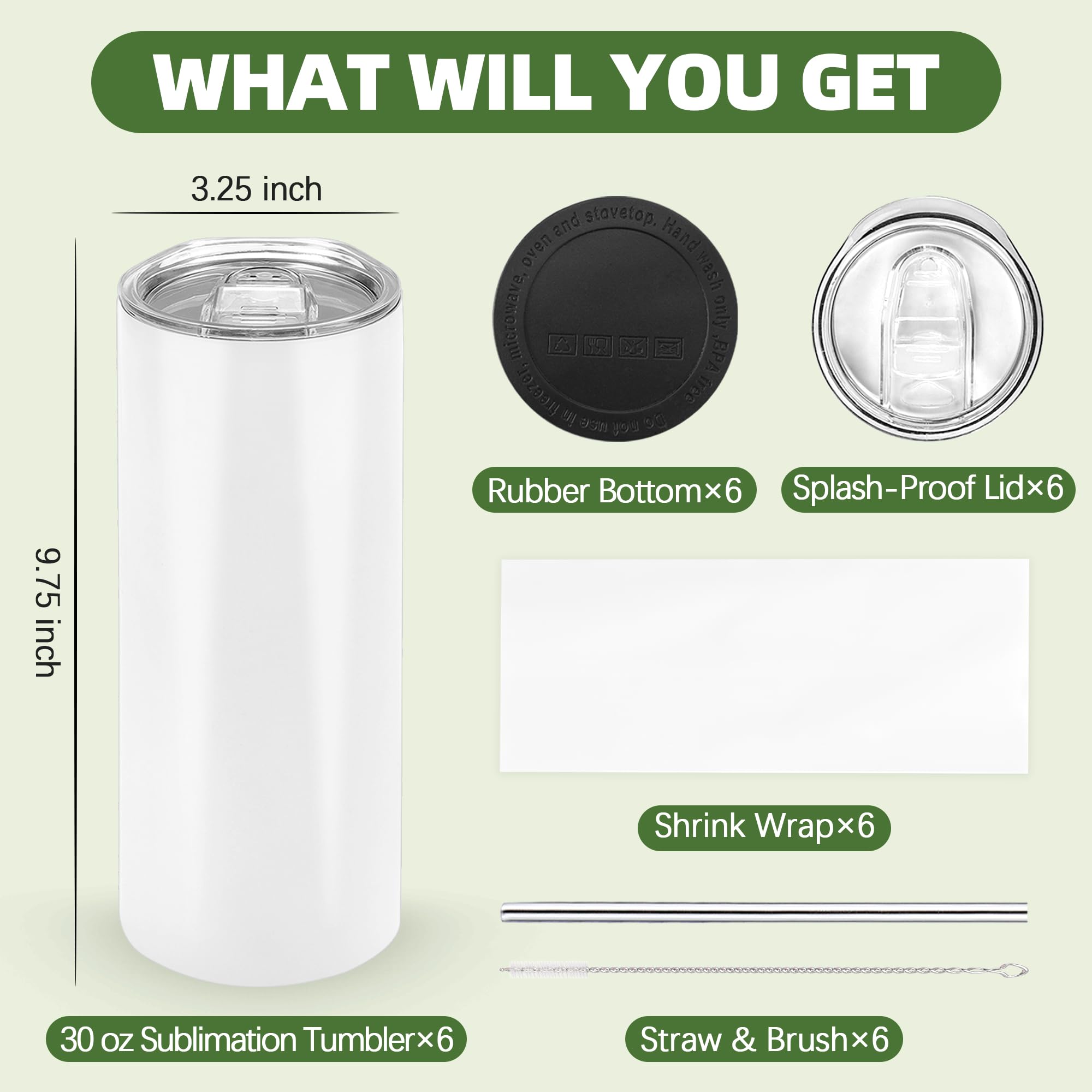 Joyclub Sublimation Tumblers 30 OZ Blank Tumblers for Sublimation Skinny Bulk Double Wall Insulated Cups with Individually Gift