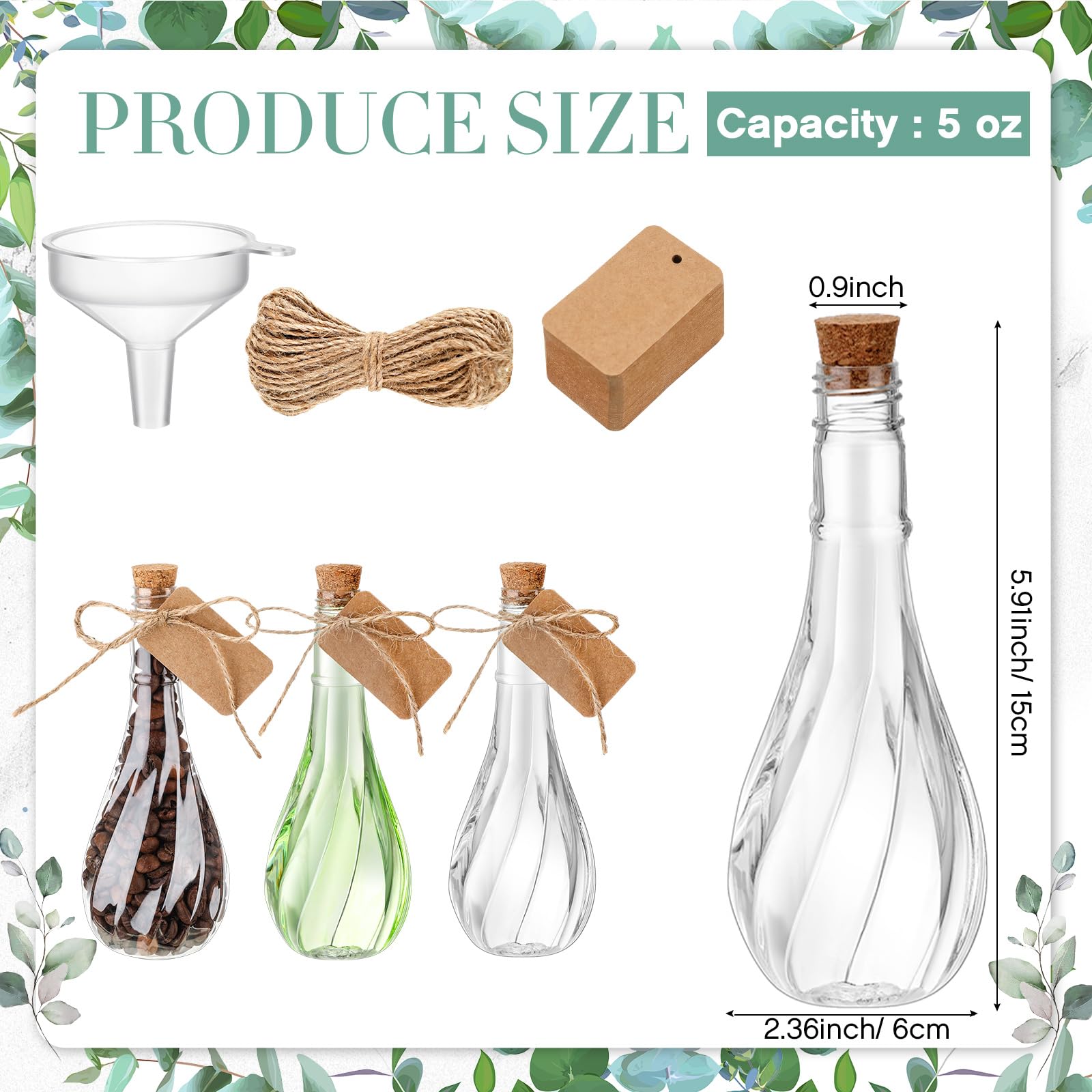 Lounsweer 30 Pack 5 oz Plastic Potion Bottles with Cork Stopper Caps Clear Sand Art Bottles with Twine and Tags Souvenir Jars Bu