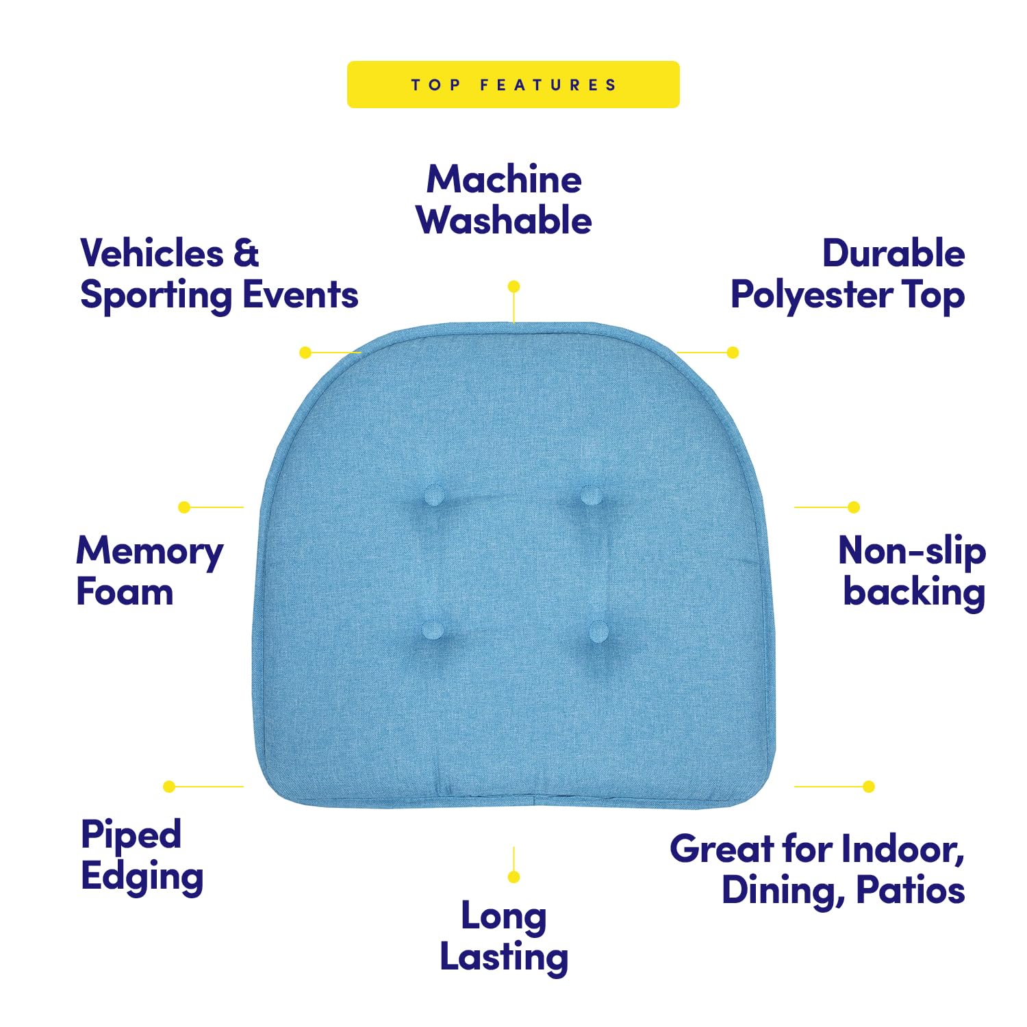 Sweet Home Collection Chair Cushion Memory Foam Pads Tufted Slip Non Skid Rubber Back U-Shaped 17 x 16 Seat Cover, 12 Count (Pac