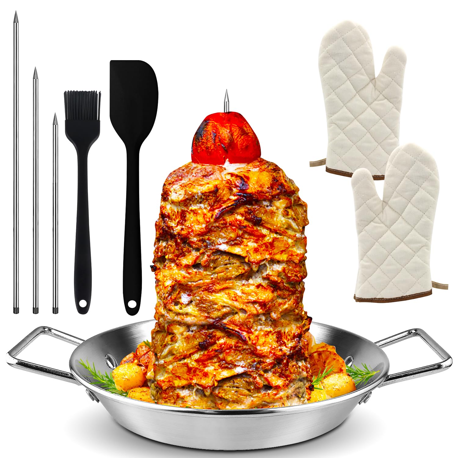 Al Pastor Skewer For Grill -Vertical Barbecue Stand Al Pastor, Kebabs, Shawarma, Gyros, With 10.5 Inch Base Plate And 3 Detachab