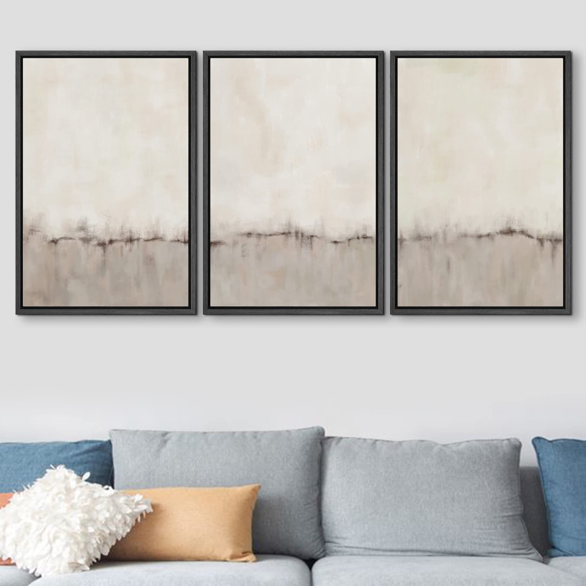 Signford Framed Canvas Print Wall Art Set Gray Pastel Watercolor Color Field Abstract Shapes Illustrations Modern Art Nordic Rel