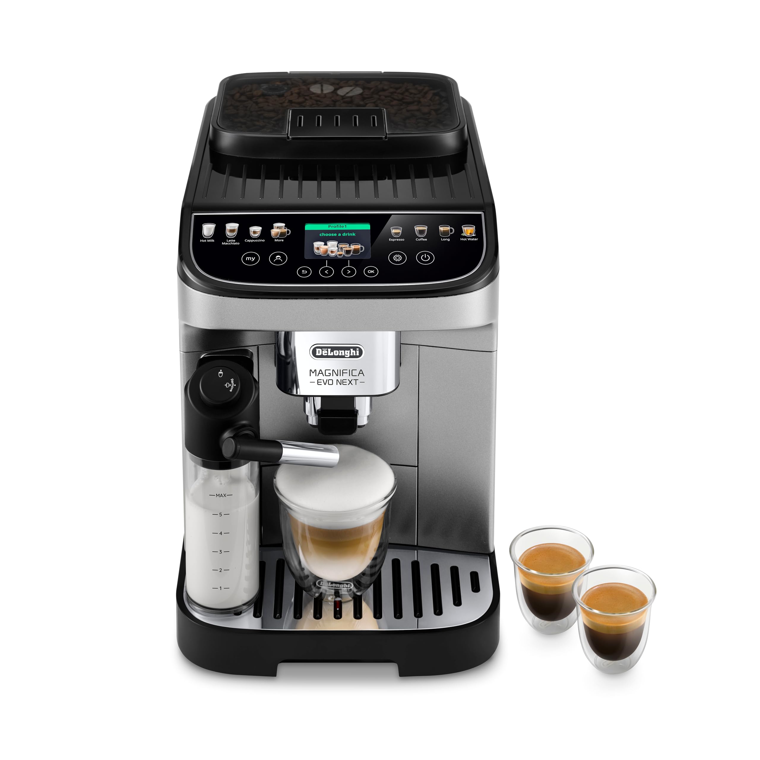 De'Longhi Magnifica Evo Next Fully Automatic Espresso Machine - Programmable Coffee Maker with Grinder and Milk Frother - Hot & 