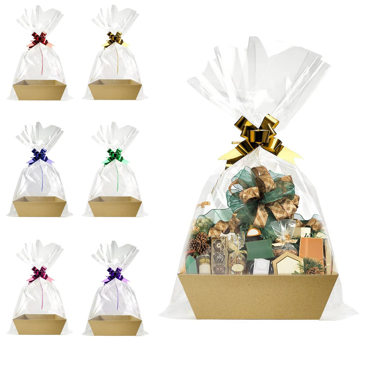 Baskets For Gifts Empty, 6 Pcs Sturdy Diy Bulk Gift Basket Kraft Market Tray Cardboard Basket With Handles, Gift Basket Kit Supp