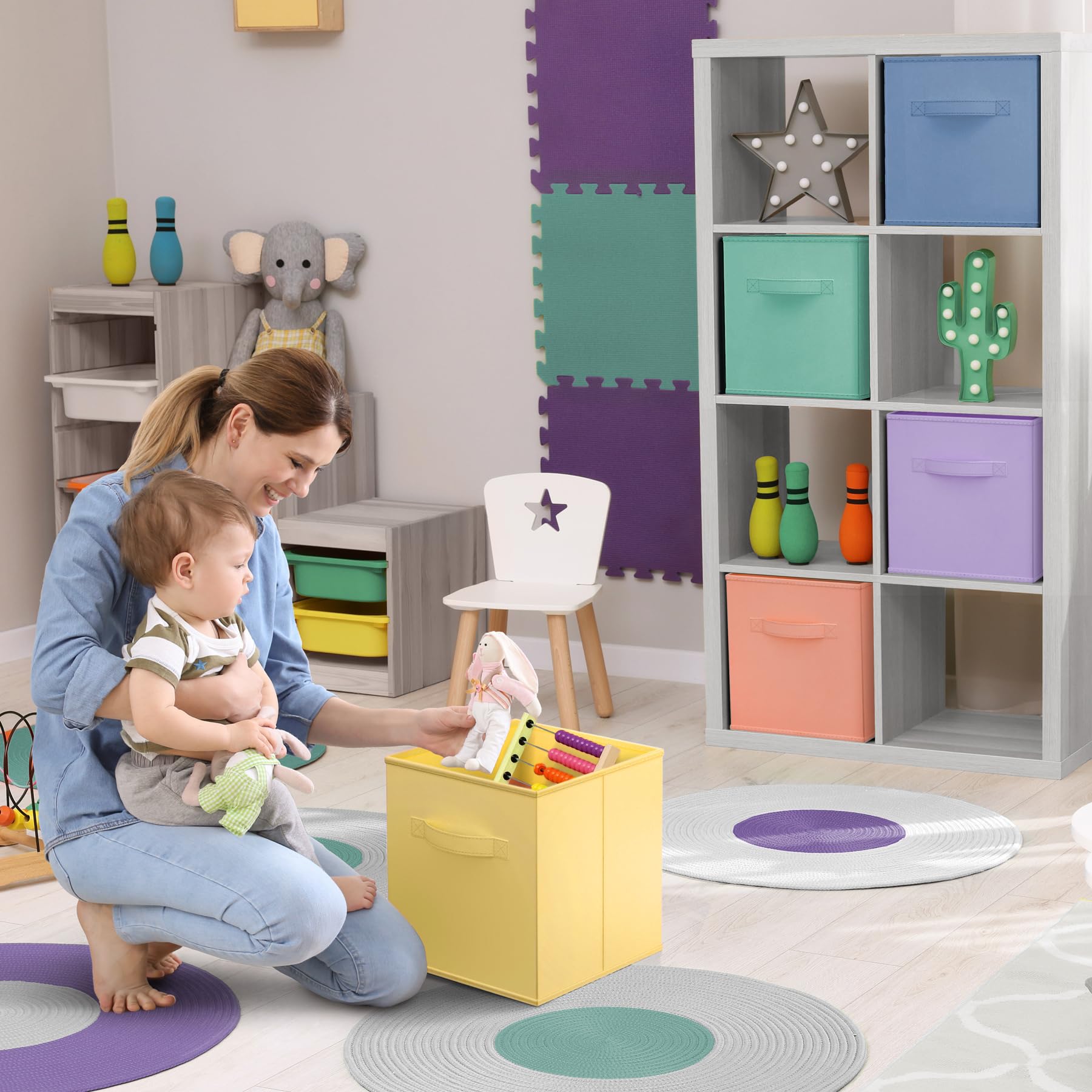 Sorbus 11 Inch Fabric Storage Cubes - Sturdy Collapsible Storage Bins & Handle - 6 Foldable Baskets For Organizing Clothes, Toys