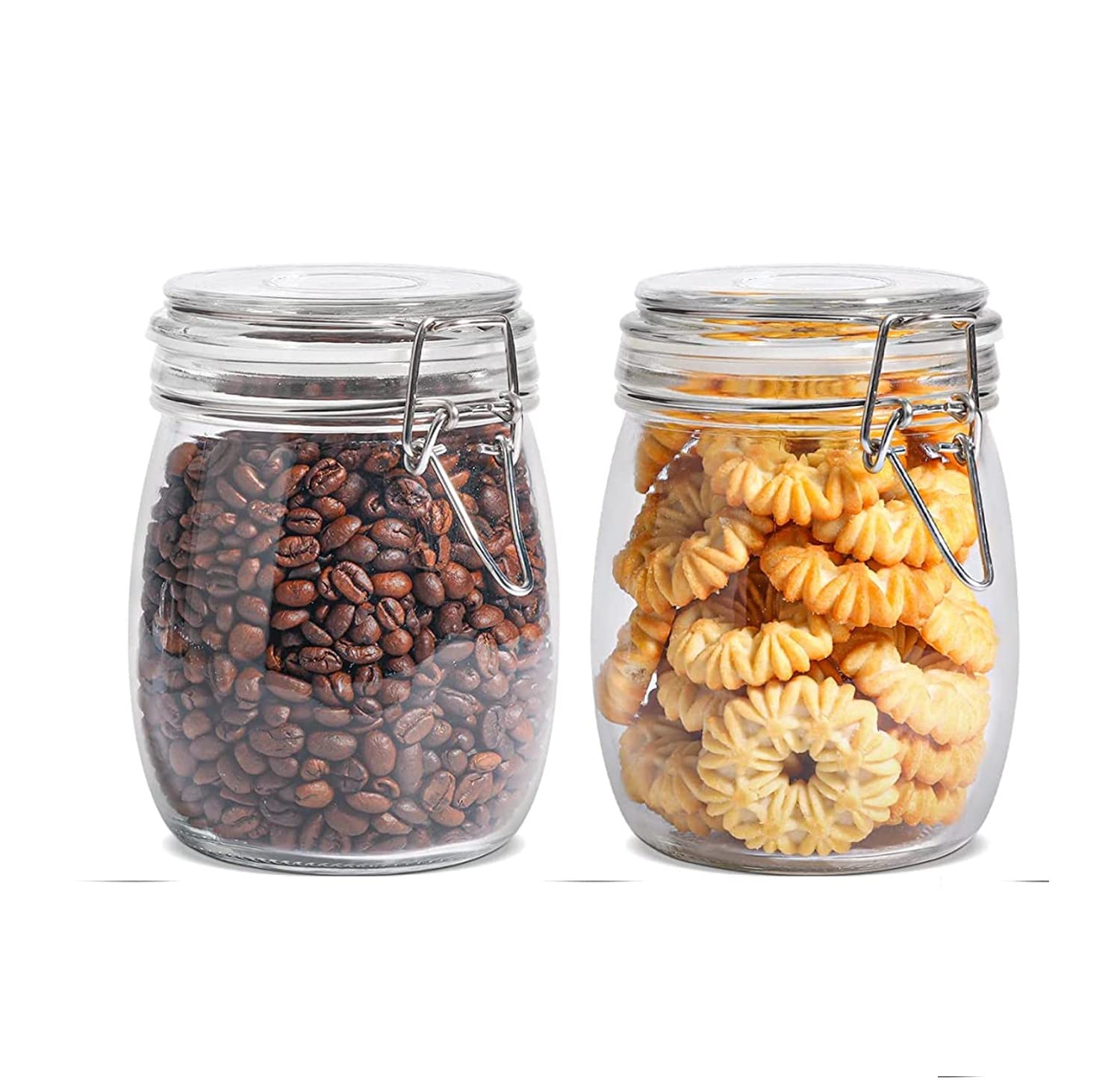 Arqivo Glass Storage Jars With Clip Lid, Round Clip Top Glass Jar, Clear Airtight Food Storage Container, Canisters For Dry Food