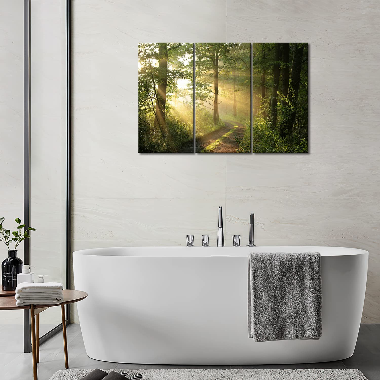 Forest Nature Wall Art Decor Sunshine Through Forest And Road Canvas Pictures Artwork 3 Panel Nuture Landscape Painting Prints F