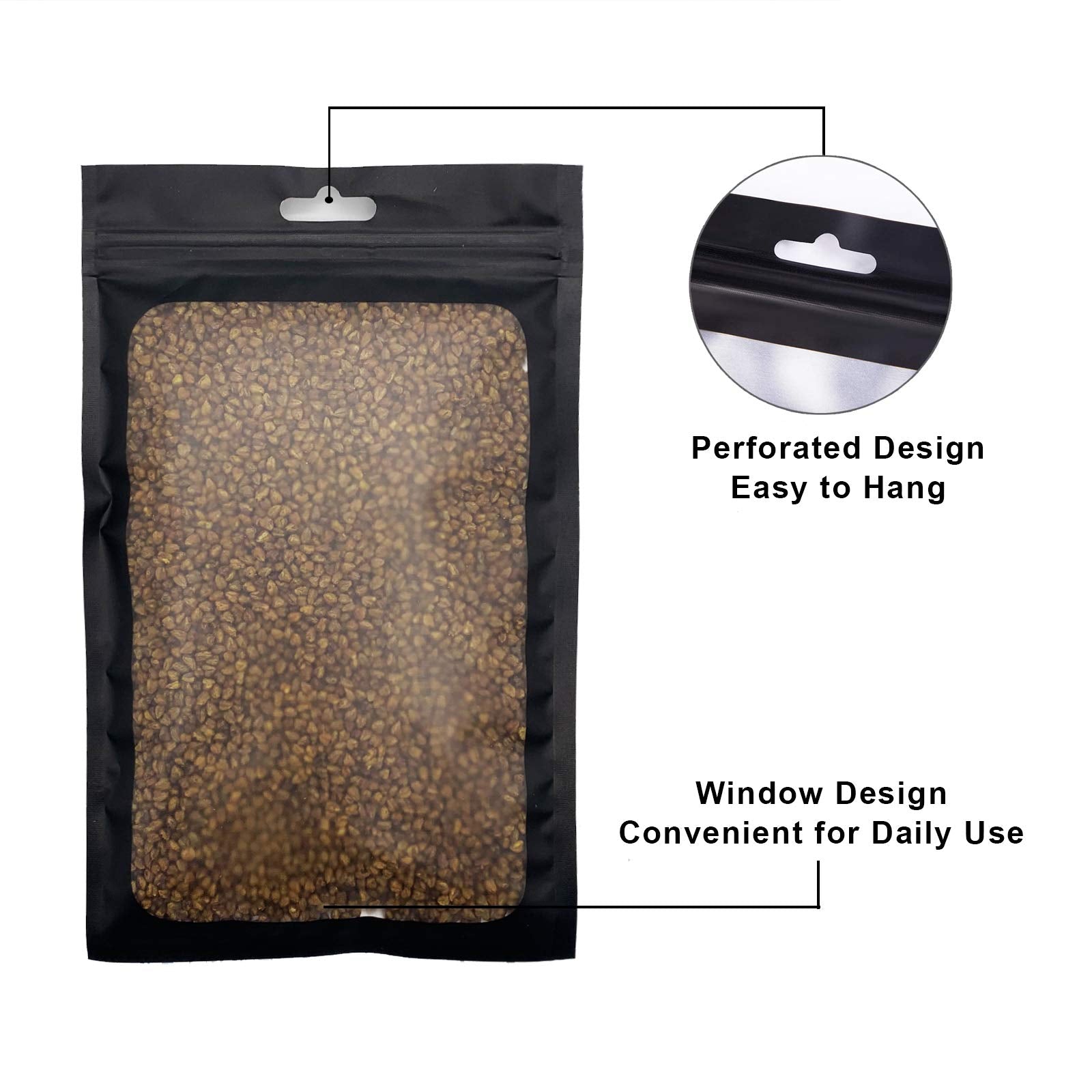 100 Pcs Resealable Ziplock Food Storage Bags, Water Proof Bag With Clear Window, Packaging Pouch For Coffee Beans Candy Sample F