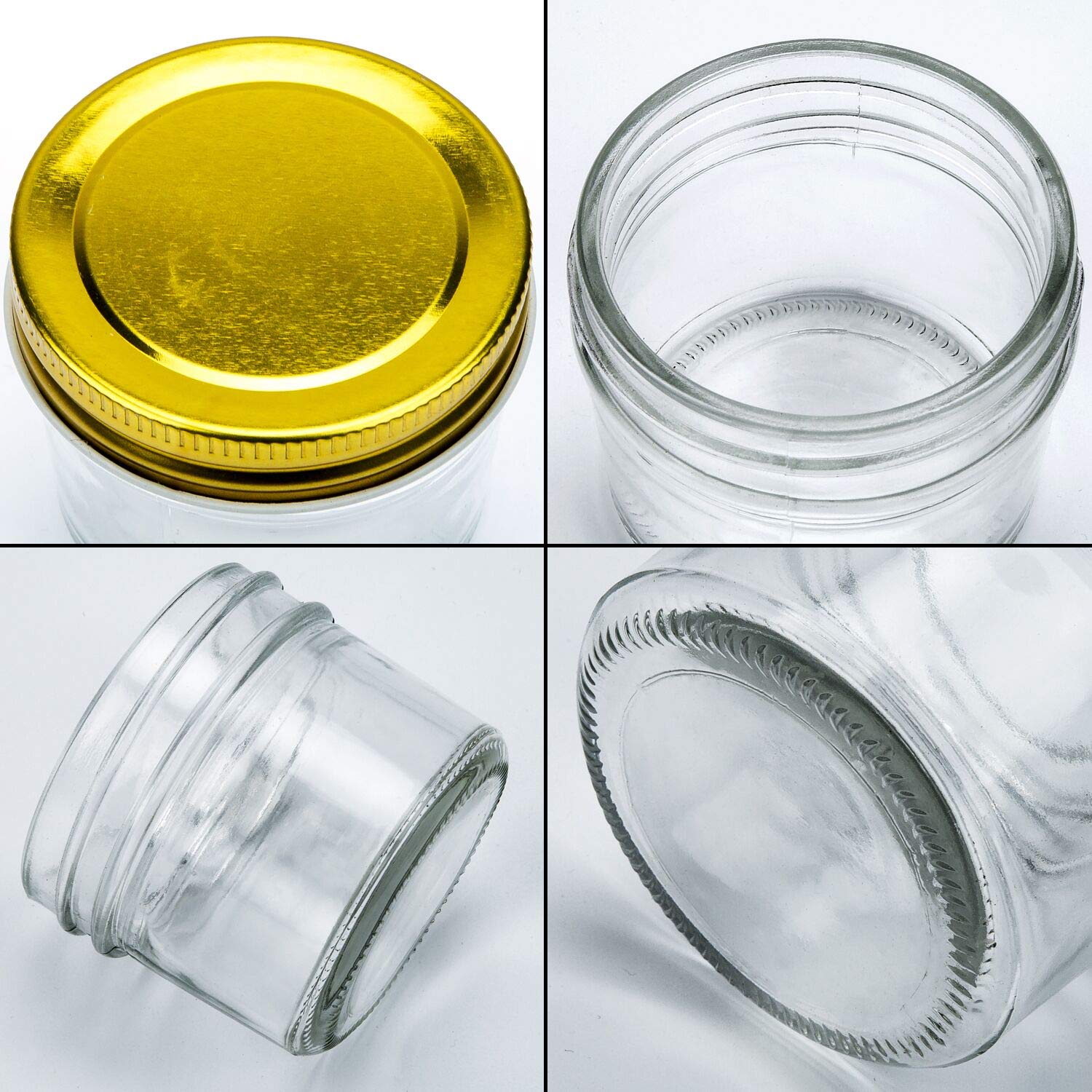 Encheng 4 Oz Clear Glass Jars With Lids(Golden),Small Spice Jars For Herb,Jelly,Jams,Wide Mouth Mason Jars Canning Jars For Kitc
