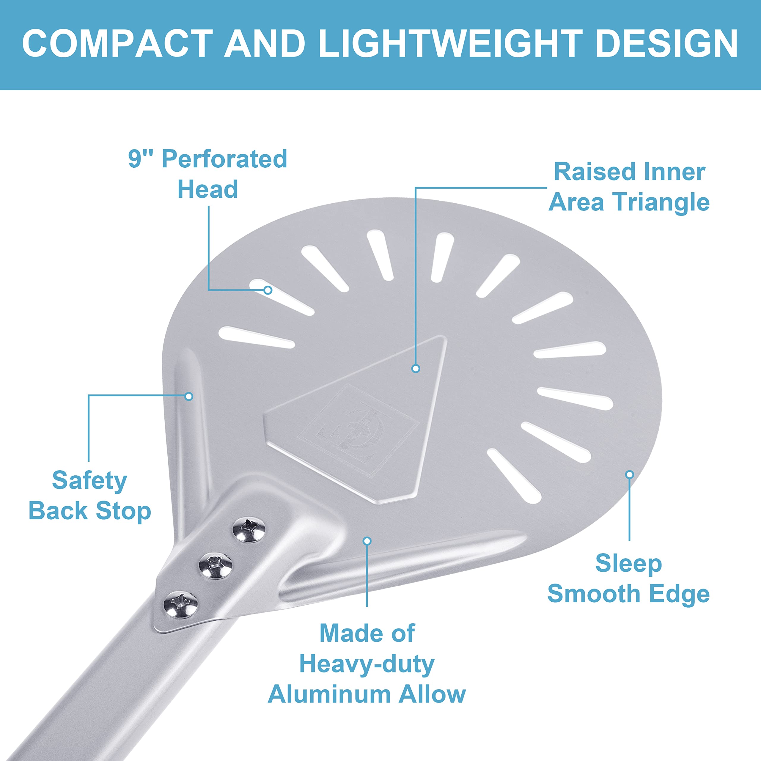 TC Logo 9 Pizza Turning Peel & Paddle  Oven Accessories with Aluminum Plate and Rubber Handle Tool use for Bread Peel  Pastry Dough Cake Spatula for Christmas  and New year Party