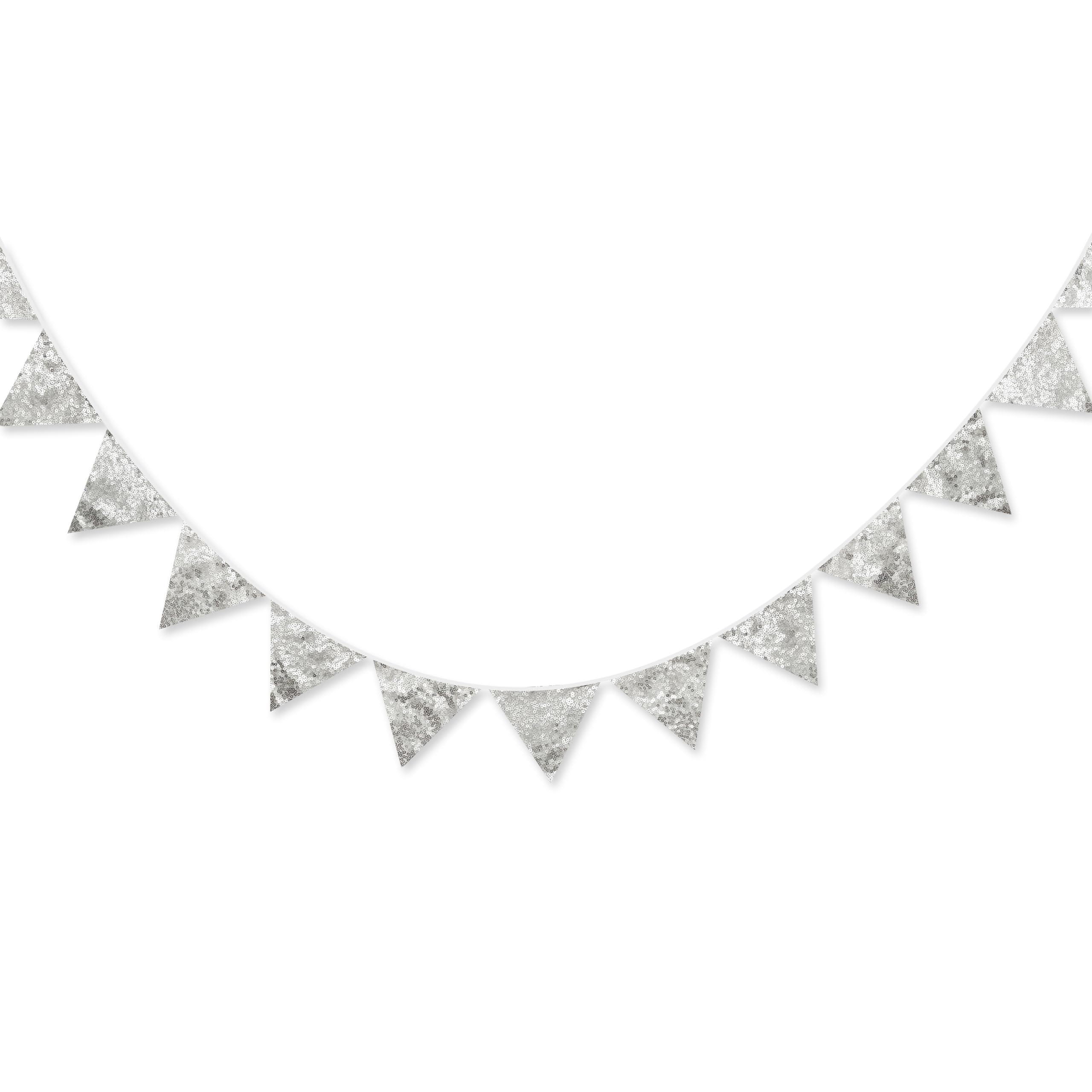 Pinkblume Silver Decorations Double Sided Silver Sequin Fabric Triangle Pennant Banner Flag Bunting Garland For Silver Theme Nur