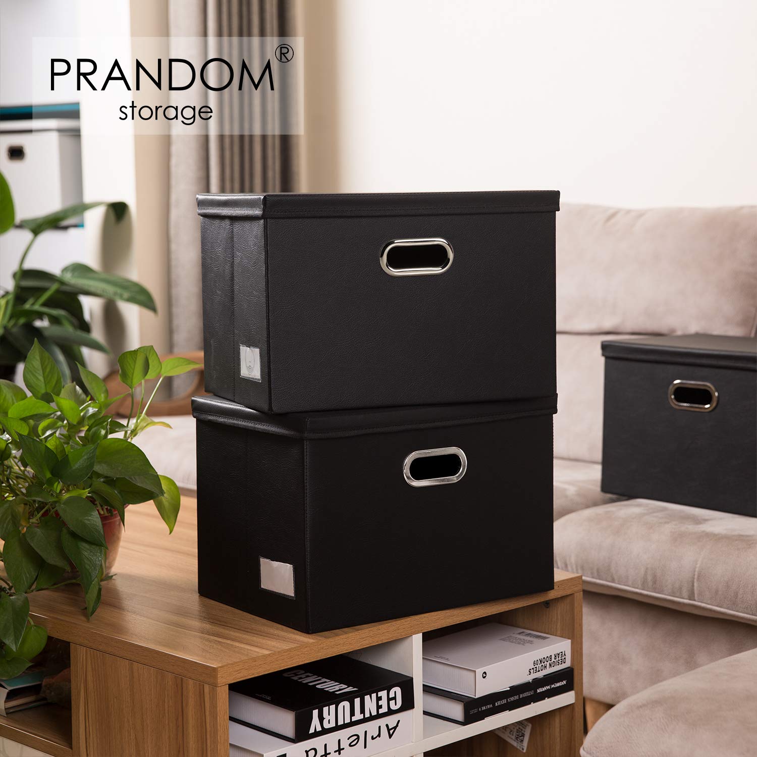 Prandom Large Foldable Storage Bins With Lids [3-Pack] Leather Fabric Collapsible Storage Boxes Organizer Containers Baskets Cub