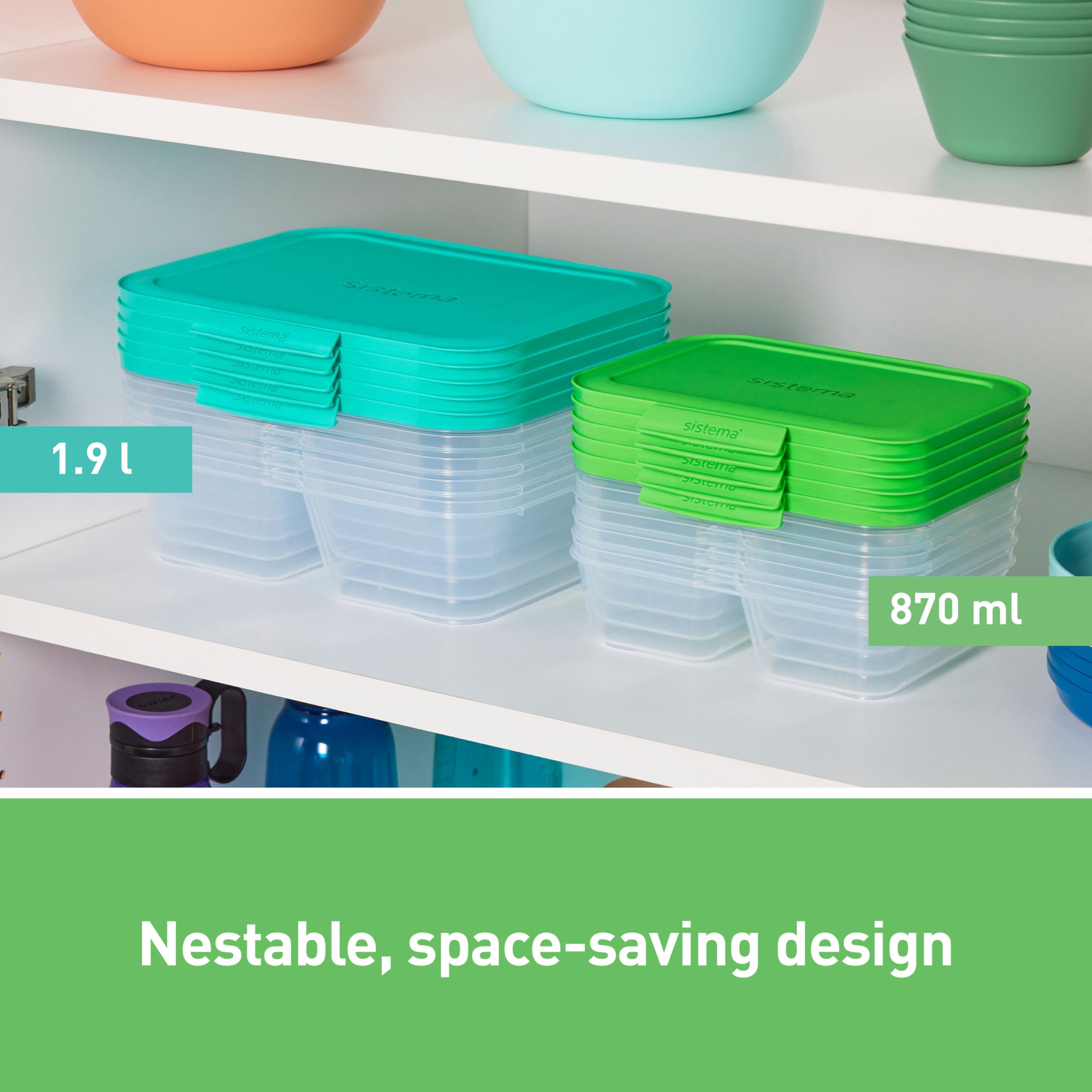 Sistema NEST IT Meal Prep Containers  870 ml  Airtight Food Storage Containers with Compartments & Lids  BPA-Free  Green  Recyclable with TerraCycle  5 Count  White