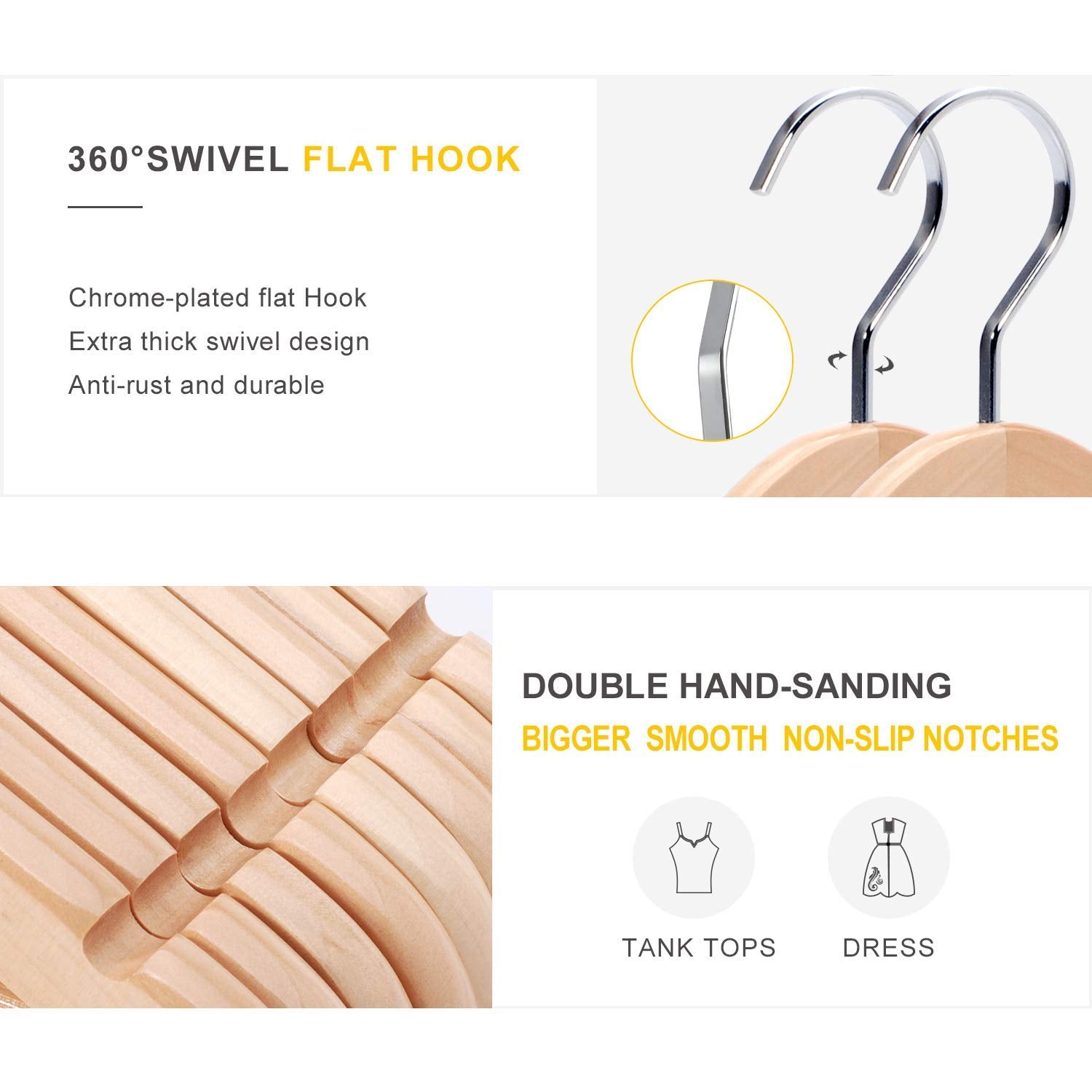 Topia Hanger Premium Wooden Hangers, Luxury Suit Hangers For Closet, Boutique Wood Hangers With Extra Thick Hook And Non Slip Pa