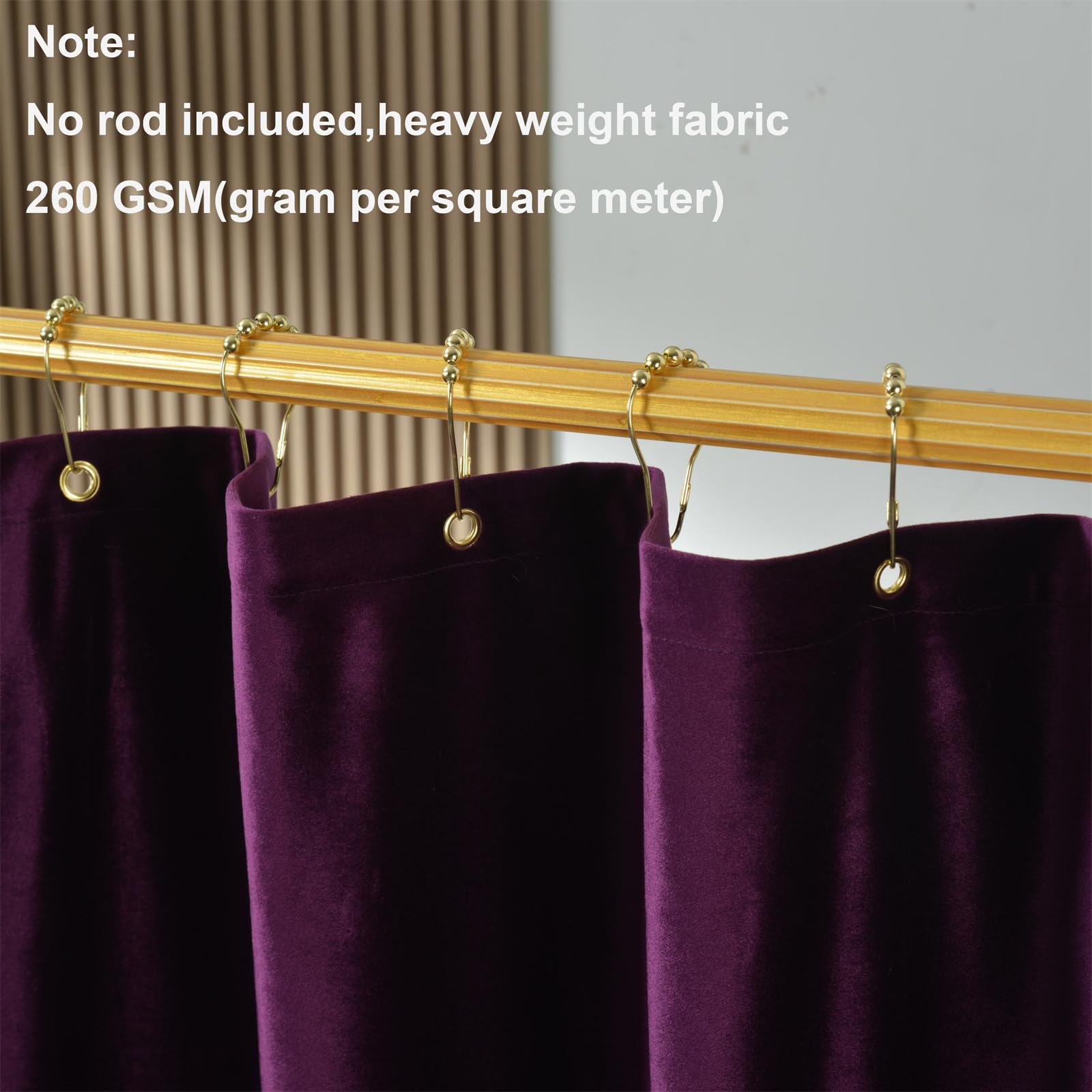 Dark Purple Velvet Shower Curtains For Bathroom,260 Gsm Heavy-Duty Fabric Luxury Shower Curtain With Hooks, Thicken, Washable, W