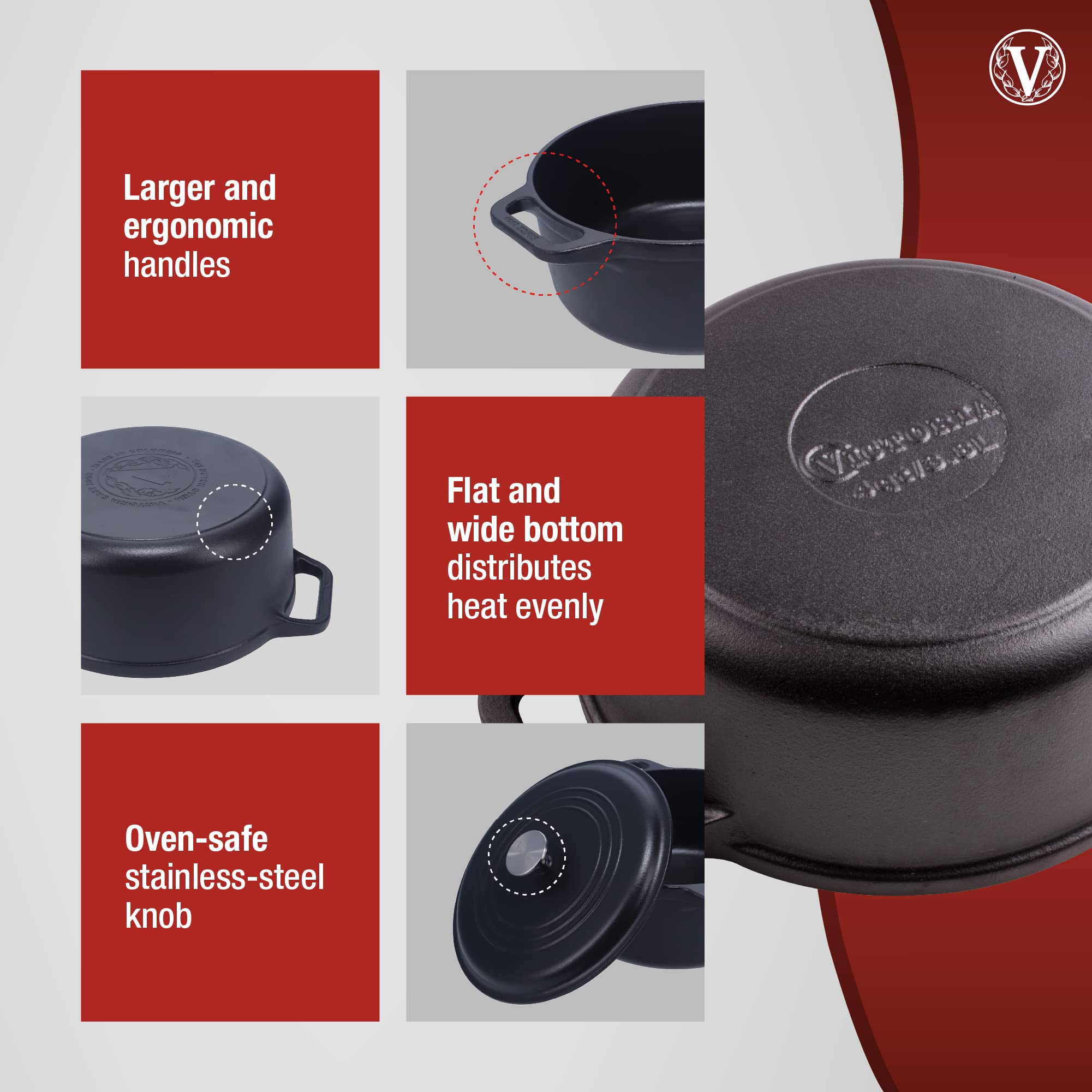 Victoria 4-Quart Cast Iron Dutch Oven with Lid and Dual Loop Handles  Seasoned with Flaxseed Oil  Made in Colombia Black