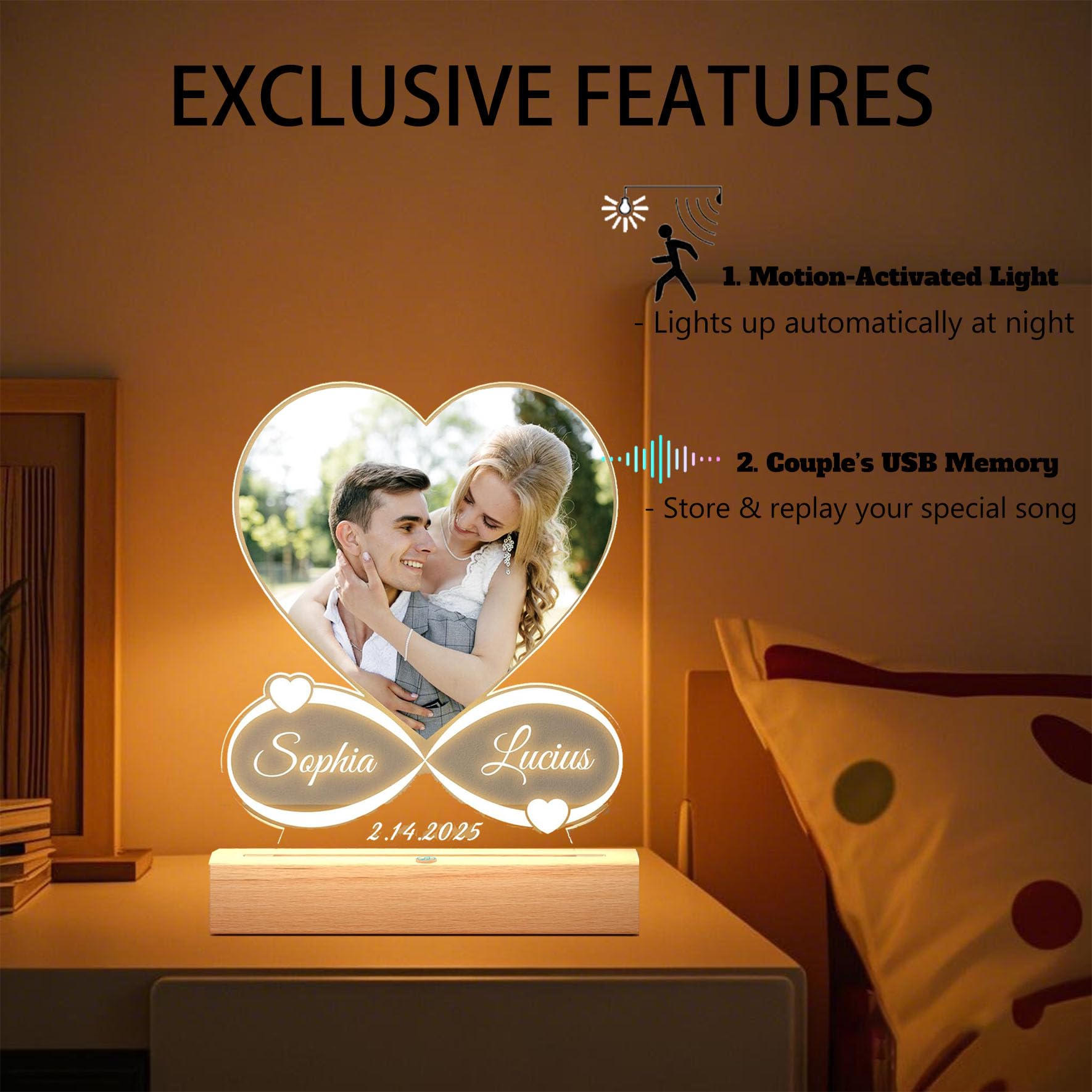 Custom Music Frame with Picture,Personalized Photo Frame with Sensor Night Light & Music Player,Personalized Anniversary/Wedding