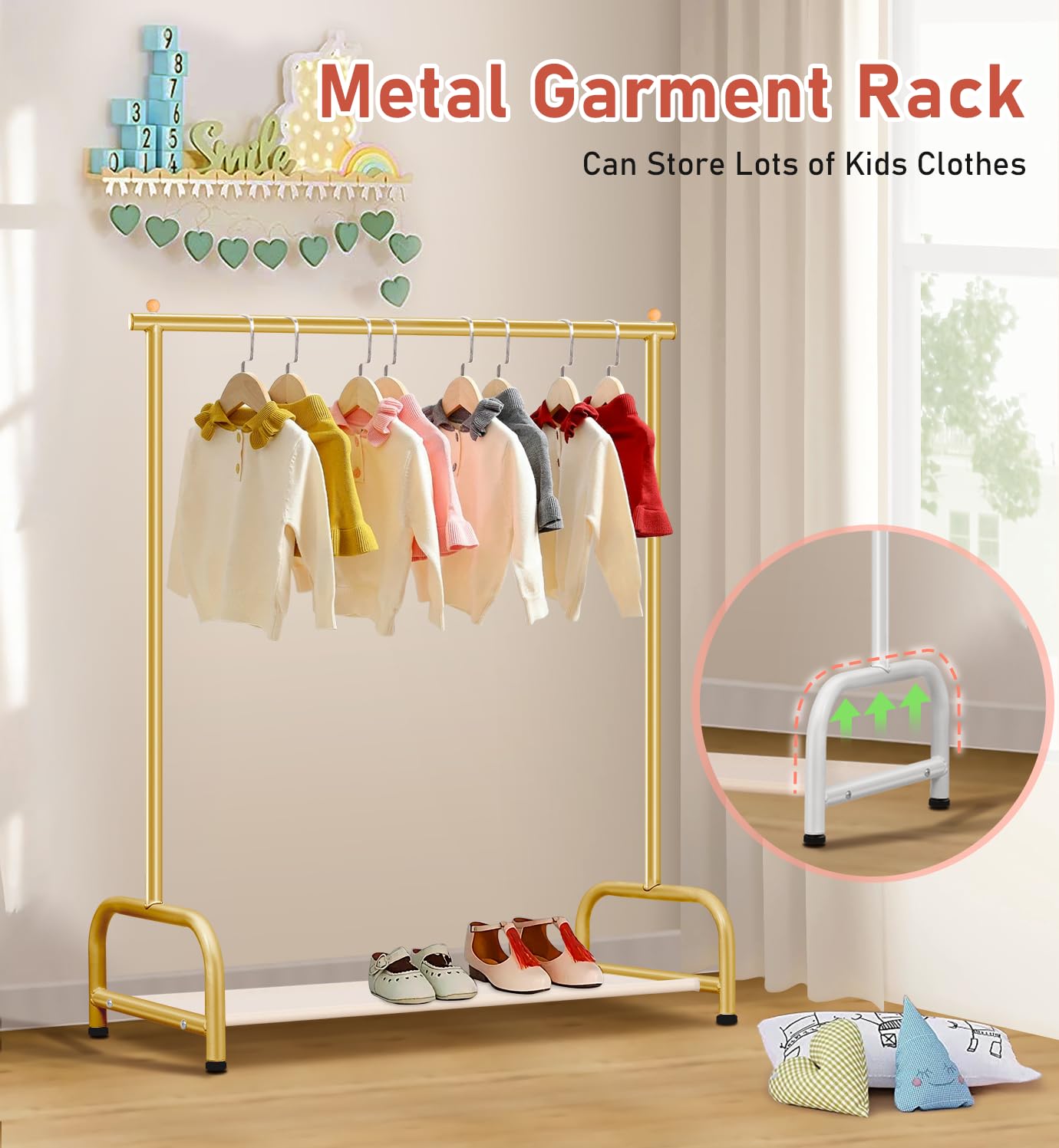 Sleeping Lamb Baby Clothing Rack, Small Kids Clothes Rack With Bottom Storage Shelf, Child Clothes Hanger Rack For Coats, Metal