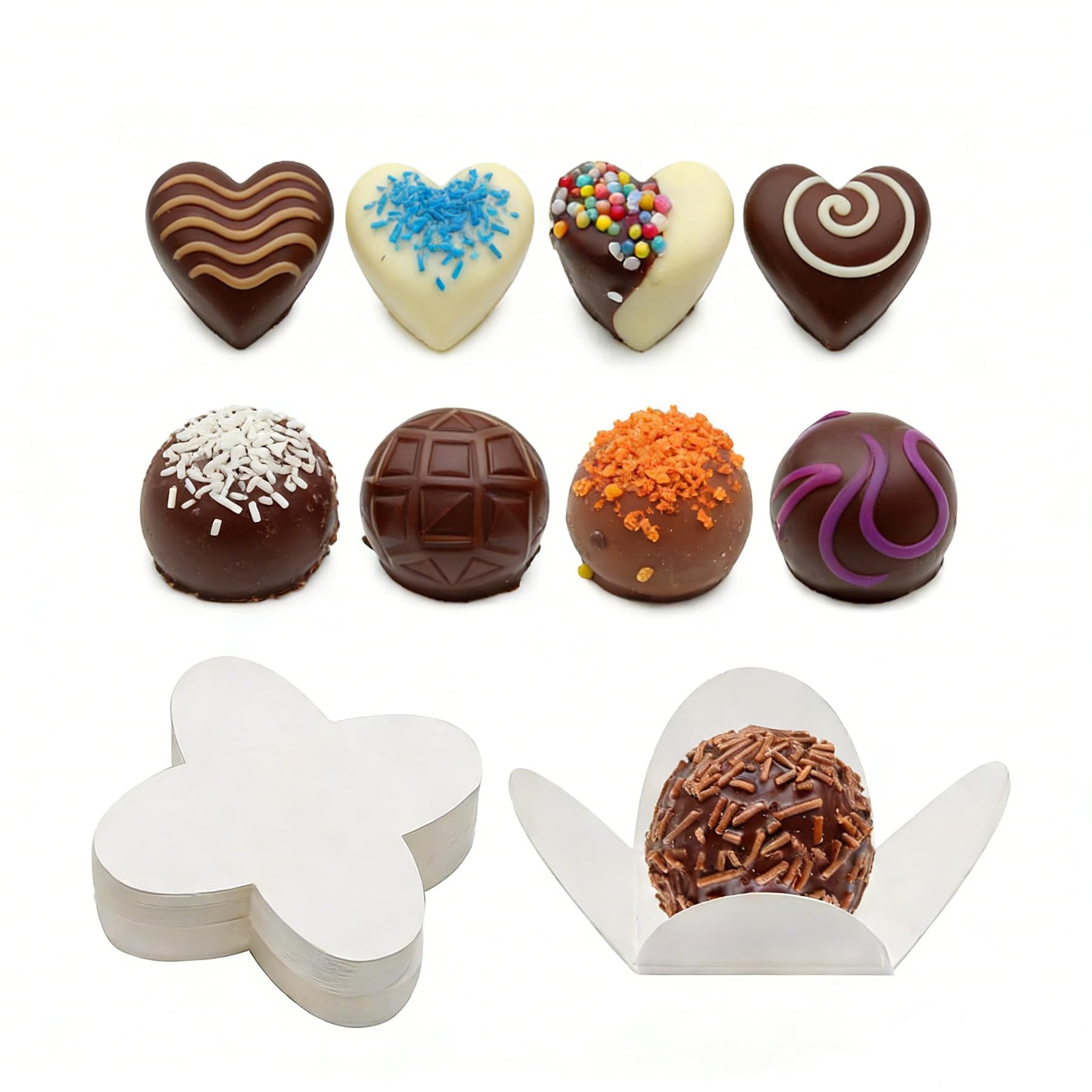100Pcs Truffle Wrappers Liners Cups Valentine Day Chocolate Paper Candy Truffle Cups Baking Supplies for Muffins Biscuit Cake Bi