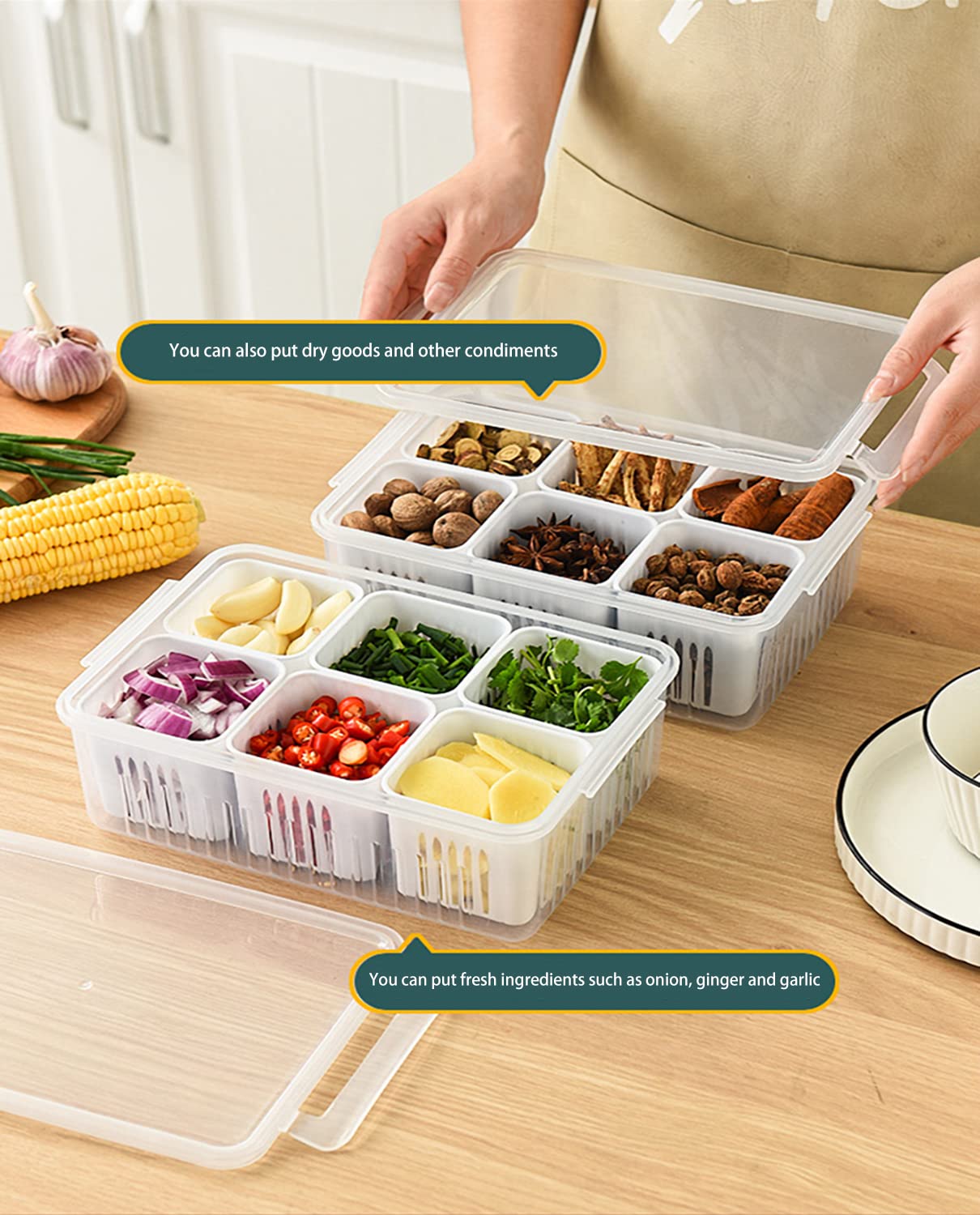 Bhtqdnq Food Storage Containers With Lids Airtight, Fridge Fresh-Keeping Container With 6 Detachable Small Boxes, Portable Divid