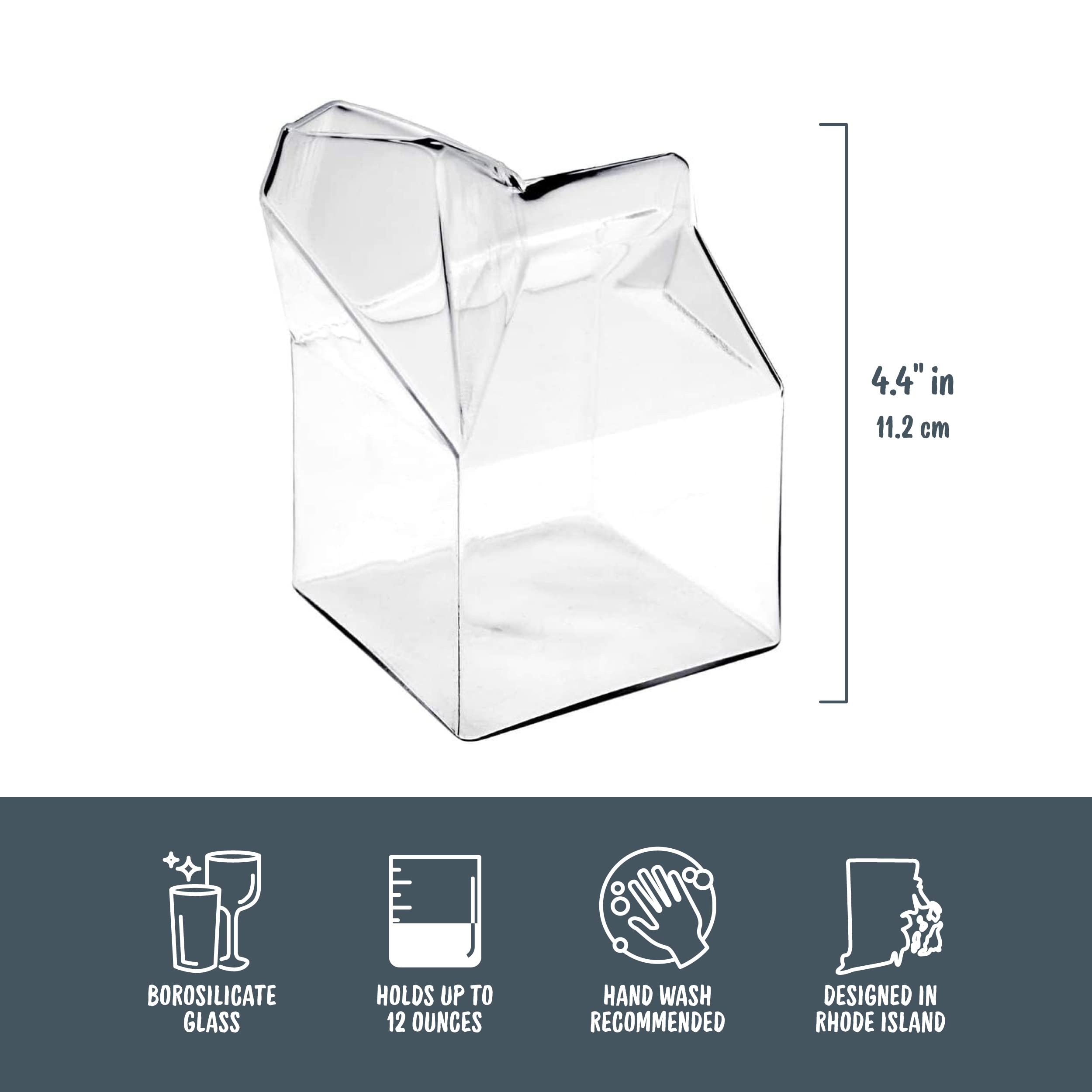 Genuine Fred HALF PINT Glass Milk Carton Creamer, 12 Ounces, Transparent Glass