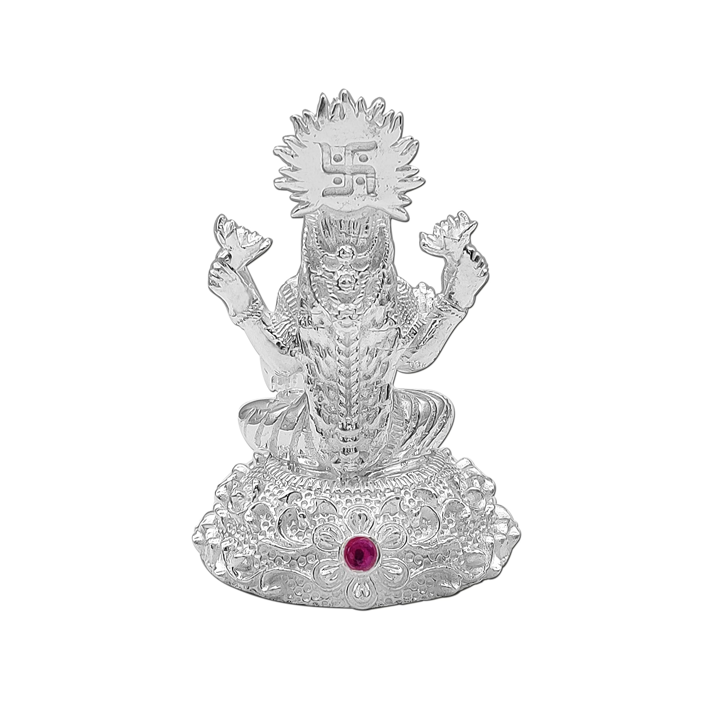 Maa Silver Pure Silver Laxmi Lakshmi Ji Bis Hallmarked Solid Idol/Murti With Colour Stone At Round Base Perfect For Gifting & Po