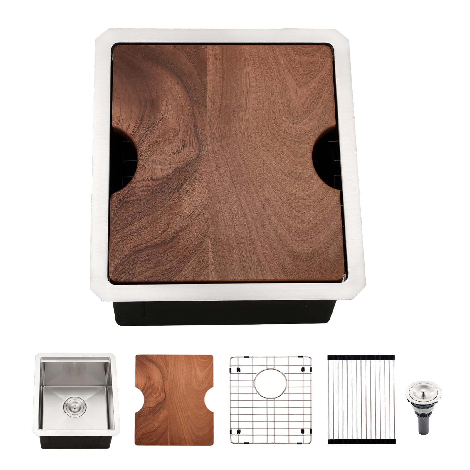 Boomhoze Undermount Bar Sink Stainless Steel, 15 X 17 Inch Bar Sink Undermount Workstation Small Kitchen Sink Outdoor Wet Bar Si