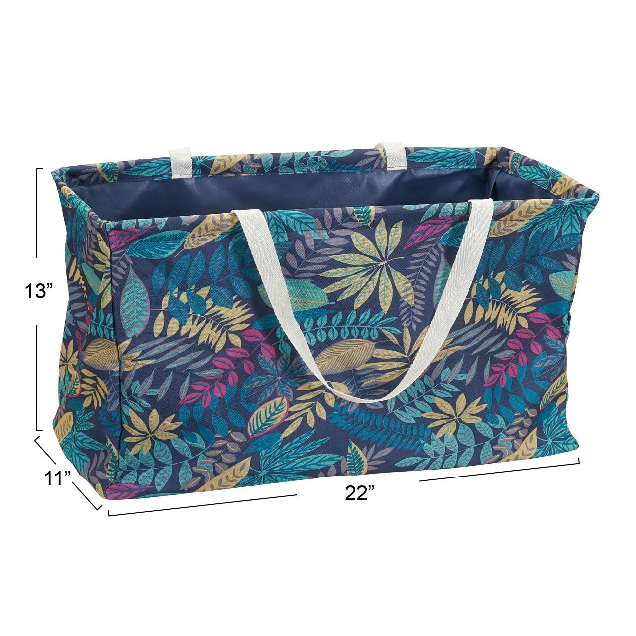 Household Essentials Krush Canvas Utility Tote| Reusable Beach Bag | Blue Palm Leaf