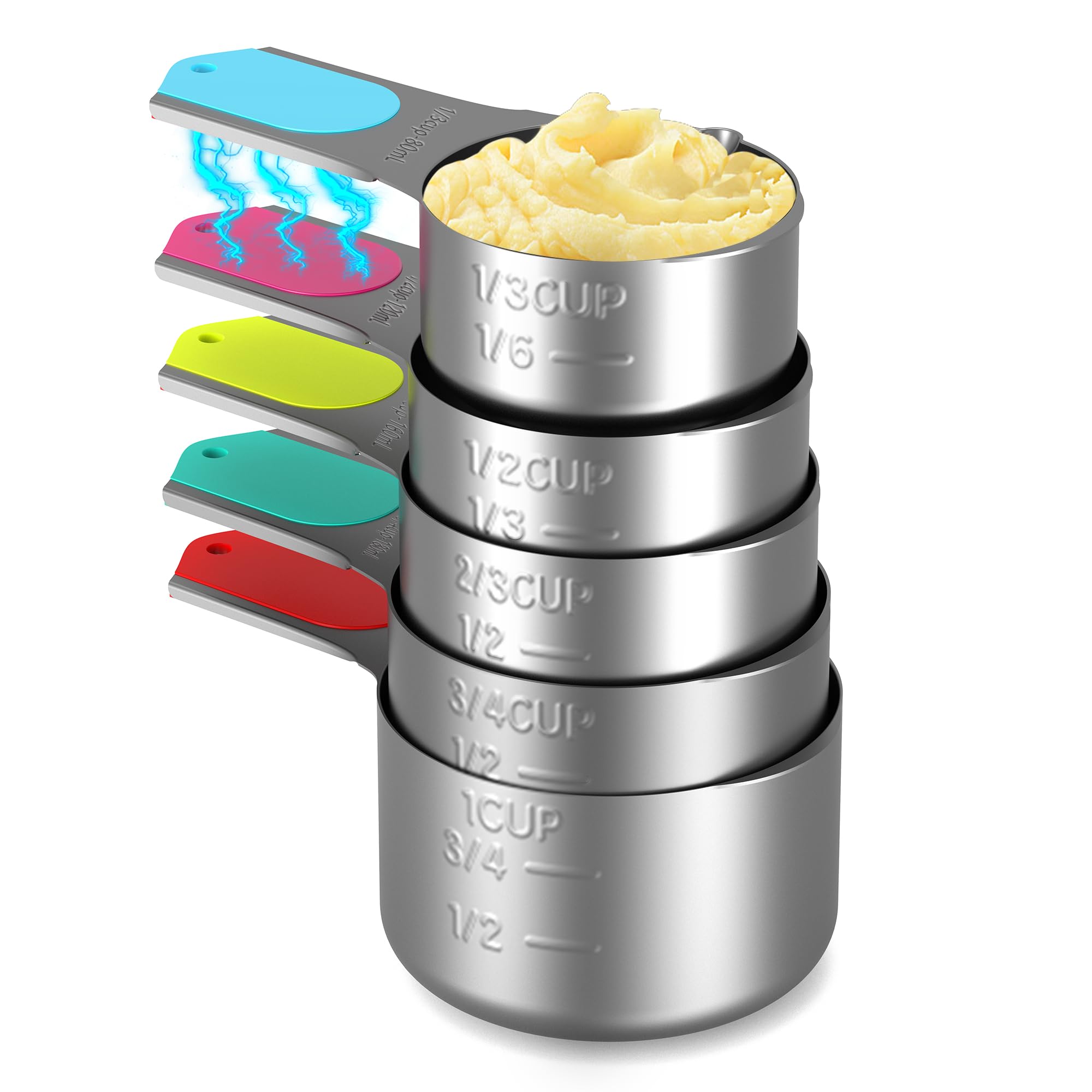 Minteem Magnetic Measuring Cups Set of 5, Stainless Steel Nesting Measuring Cups with Easy to Read Markings, Kitchen Gadgets for