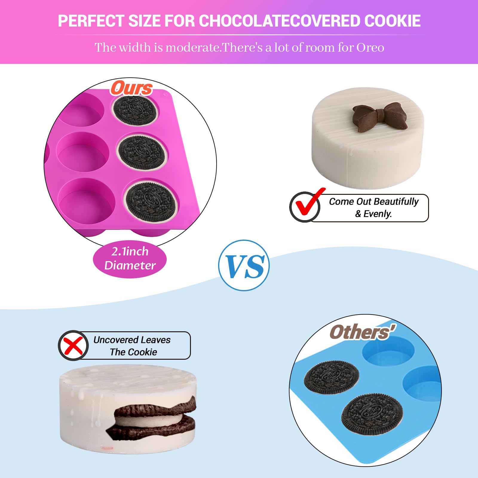 Sakolla 2 Pcs Round Chocolate Cookie Molds, Cylinder Silicone Mold, Perfect For Chocolate Covered Oreos, Cake, Candy, Pudding, M