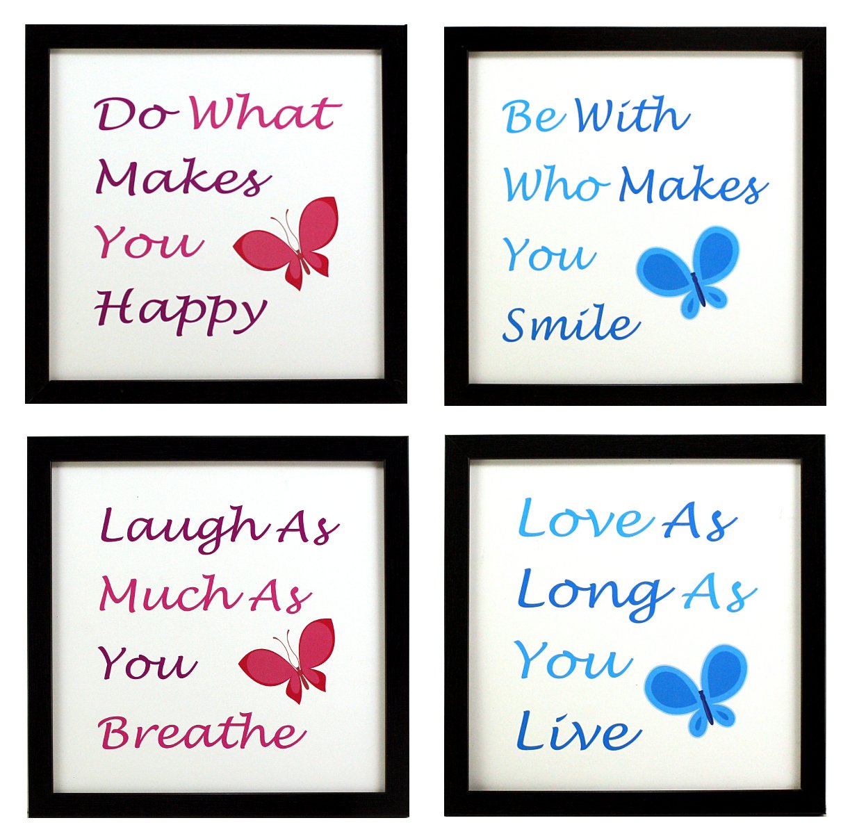 Indianara 4 Piece Set of Framed Wall Hanging Motivational Happy Smile Laugh Love Spiritual Art Prints 8.7 INCH X 8.7 INCH Withou