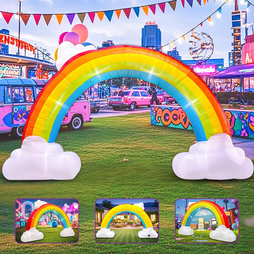 14FT Christmas Inflatable Rainbow Arch with Cloud, Inflatable Music Archway, Blow up Yard Decorations with Led Lights for Outdoo
