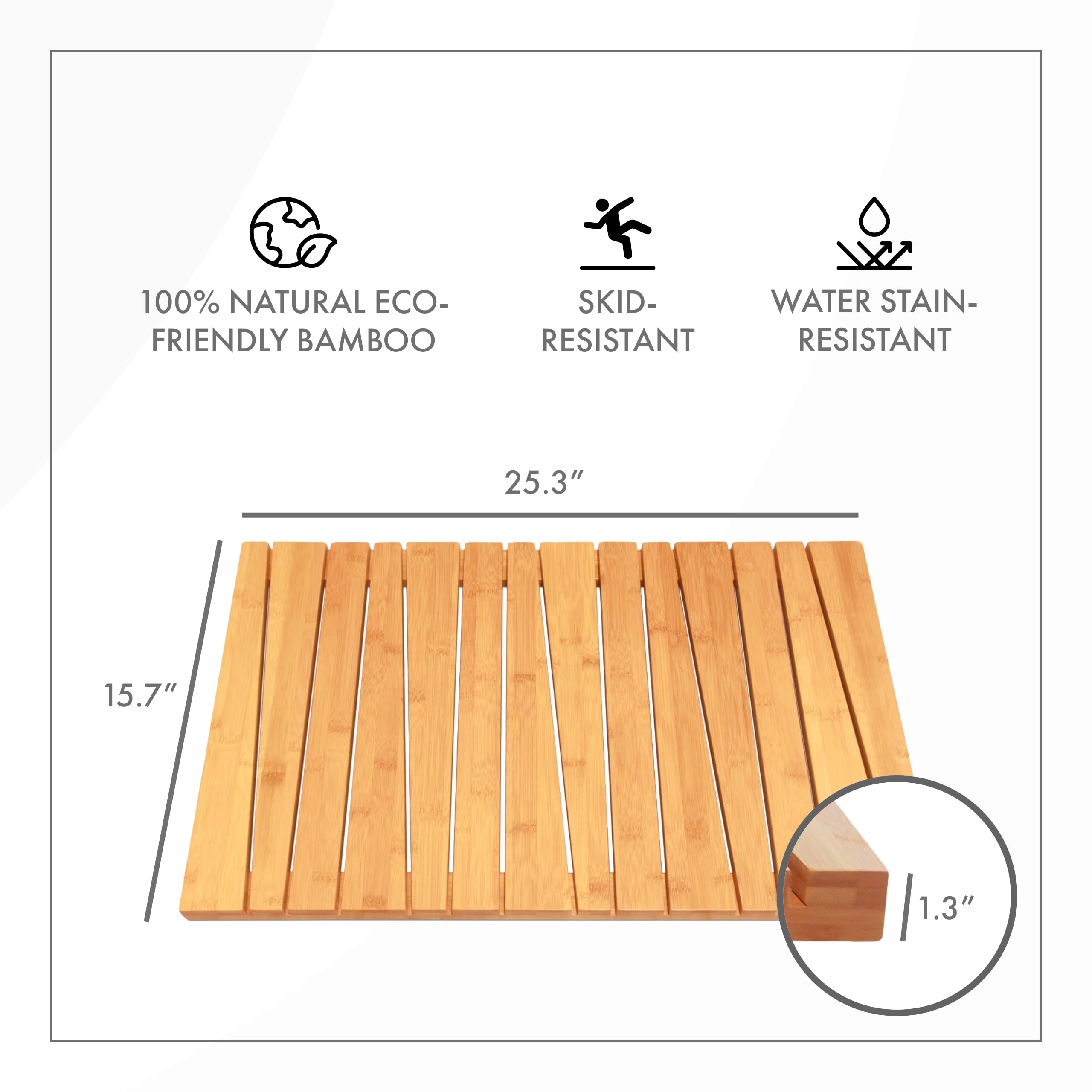 Toilettree Products Bamboo Deluxe Shower Floor And Bath Mat - Wooden Bath Mat For The Bath, Shower, Pool, And More - Durable, Sl