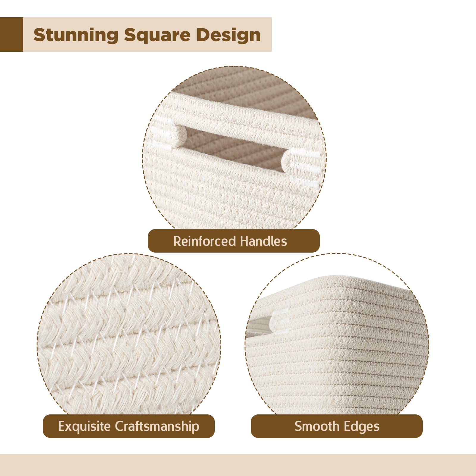 Aels Hand Woven Cotton Basket For Storage, Cube Storage Bins With Handles, Foldable Collapsible Closet Organizers And Storage, B