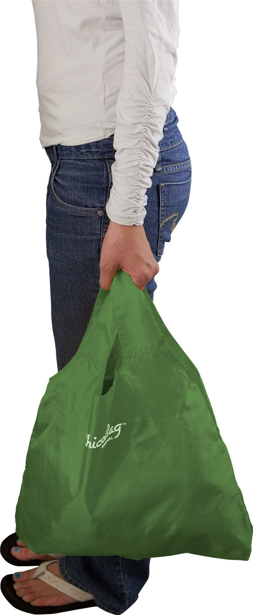 ChicoBag Original Reusable Tote Bag with Carabiner Clip  Compact Reusable Grocery Bags  Eco Friendly  Pale Green (Pack of 4)