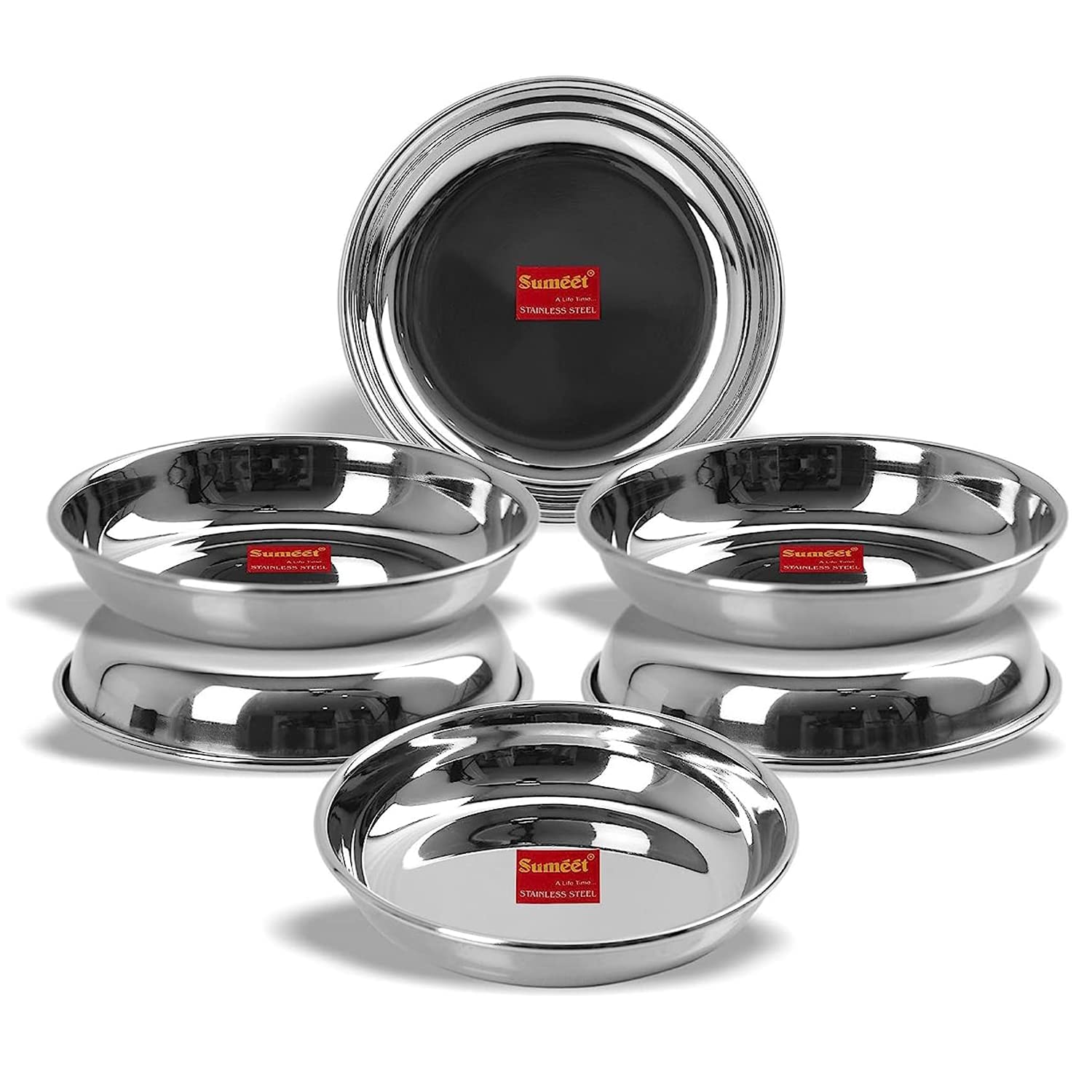 Sumeet Stainless Steel Heavy Gauge Small Halwa Plates | 6 Pieces - 14.5 cm Diameter | Durable & Mirror Finish | Ideal for Serving  Lunch and Dinner | Dishwasher Safe