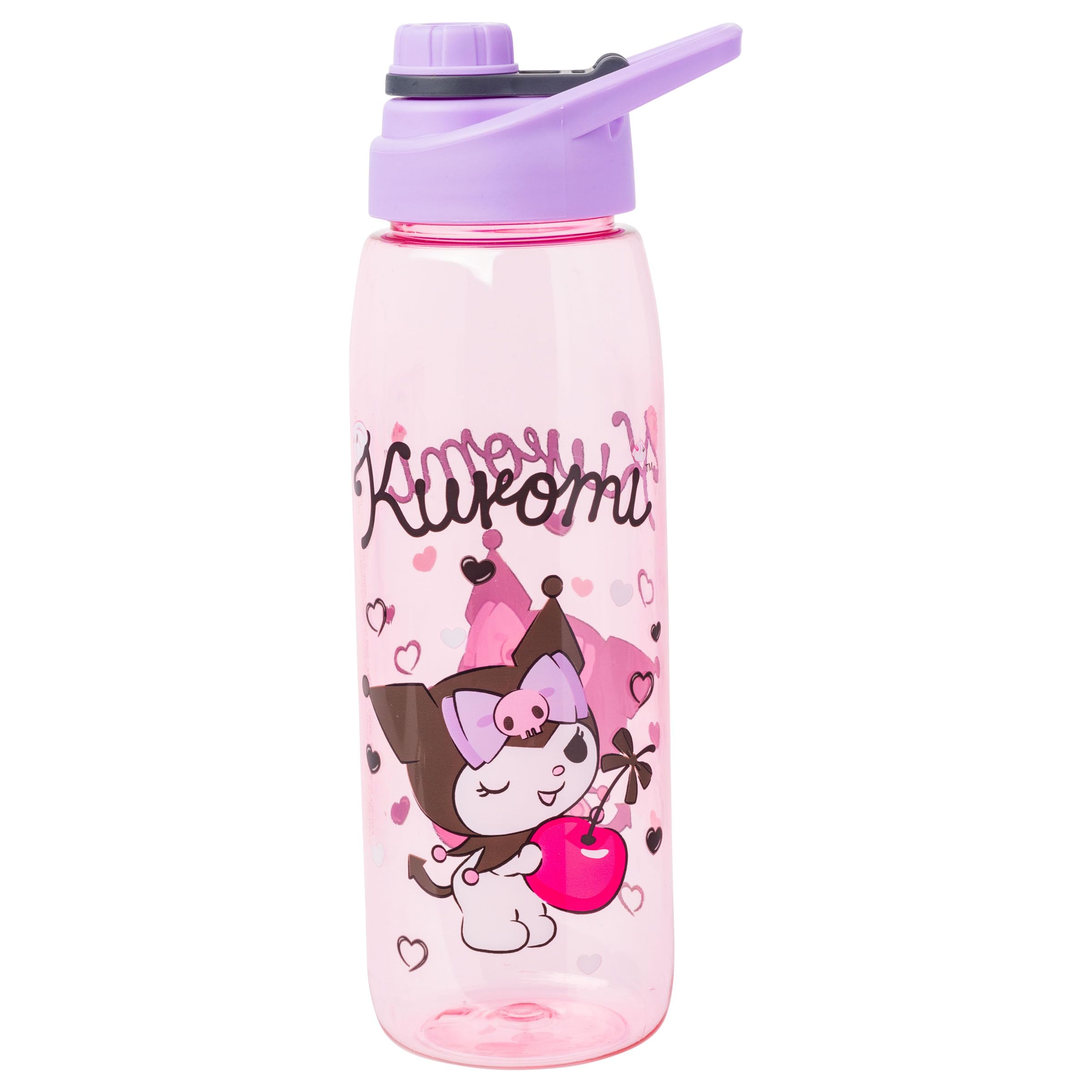 Silver Buffalo Sanrio Hello Kitty And Friends Kuromi Cherry Hearts Water Bottle With Screw-On Lid, 28 Ounces