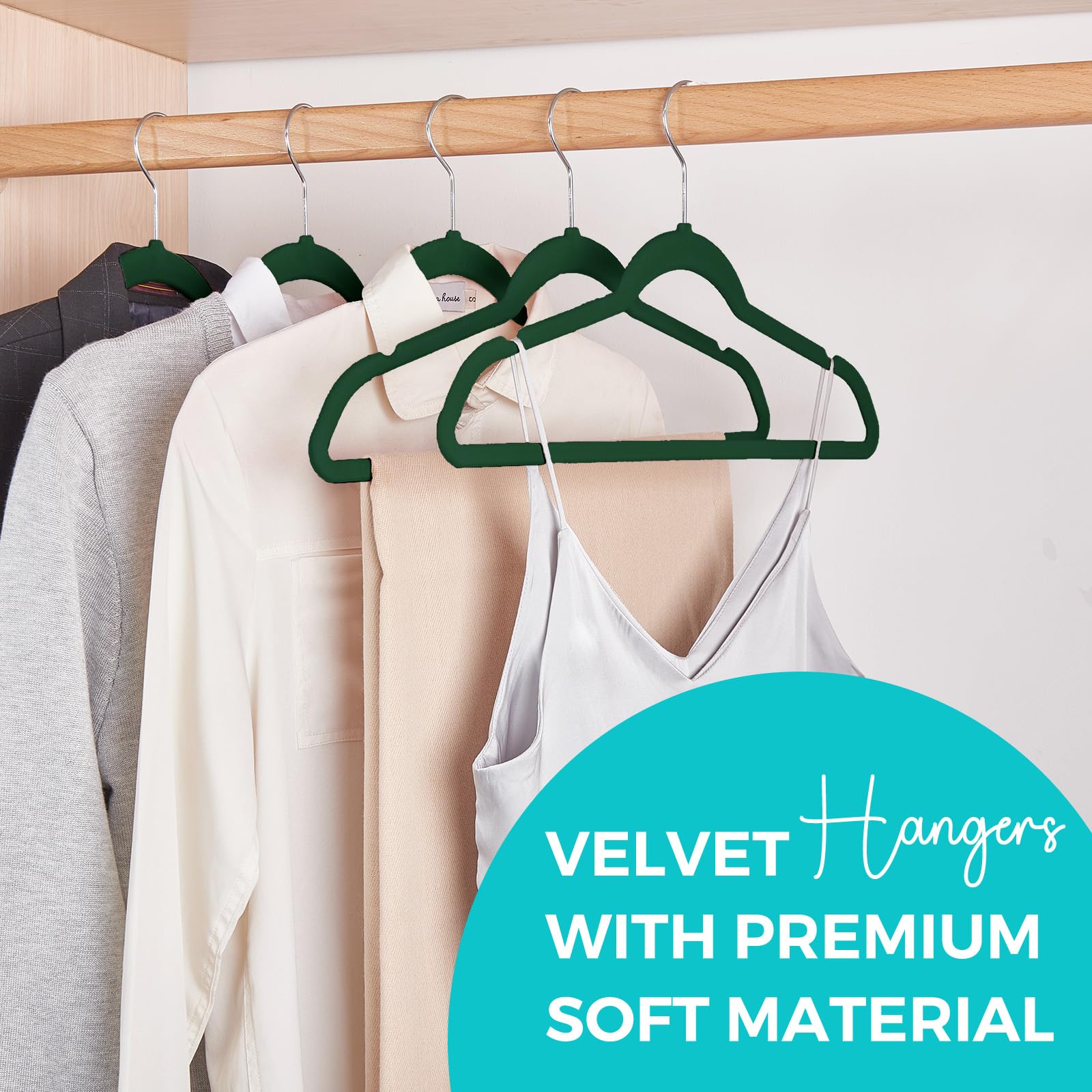 House Day Premium Velvet Hangers 50 Pack, Non-Slip Slim Flocked Felt Hangers, Durable & Sturdy Clothes Hangers | Heavy Duty Coat