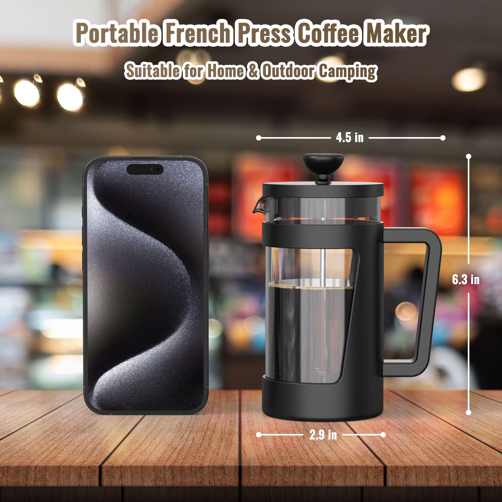 Rainbean Small French Press 12 Oz, Mini French Press Coffee Maker 1 Cup, Single Serve Coffee Press, Coffee Brewer With 3 Level F